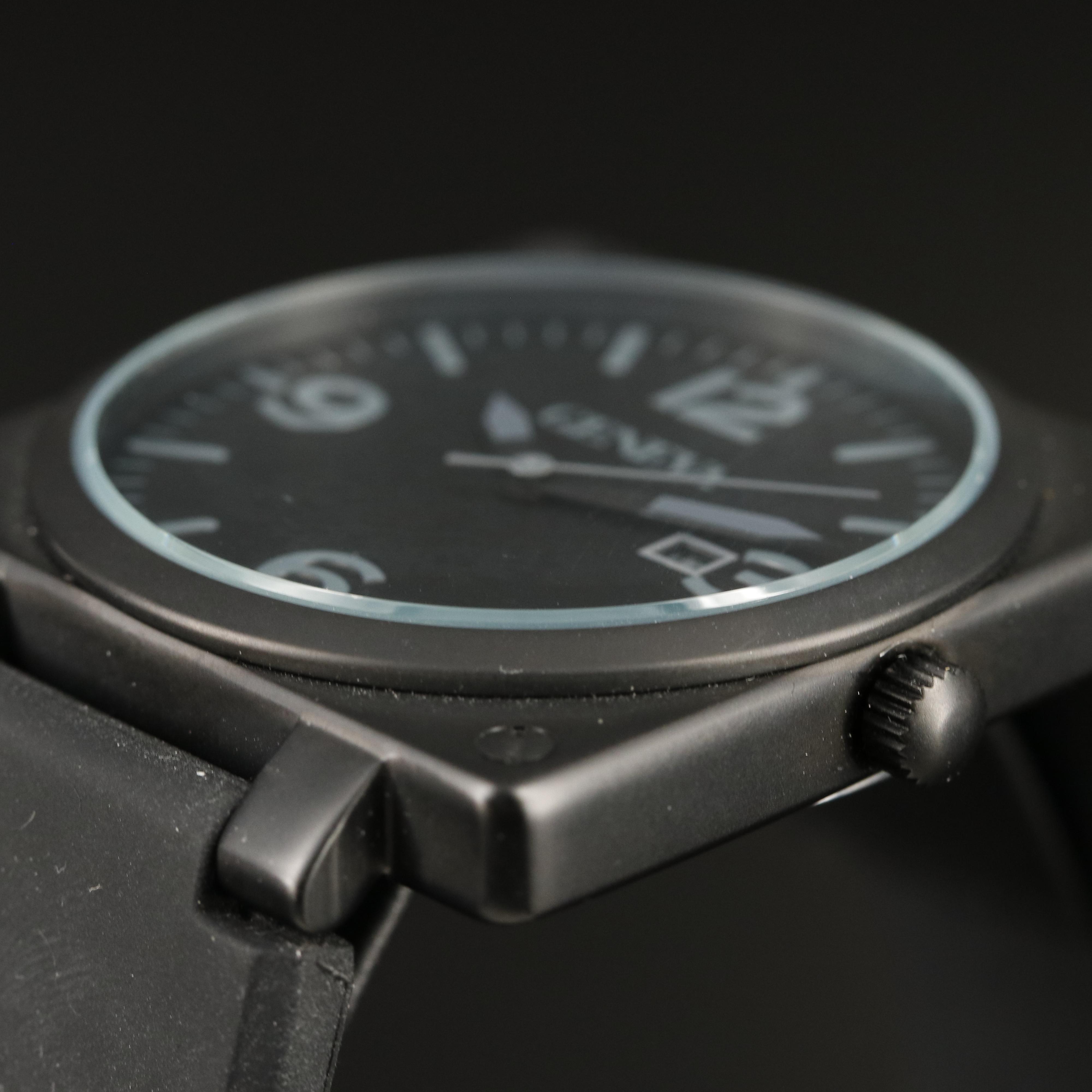 Geneva Black-Out Square Case Stainless Steel Watch