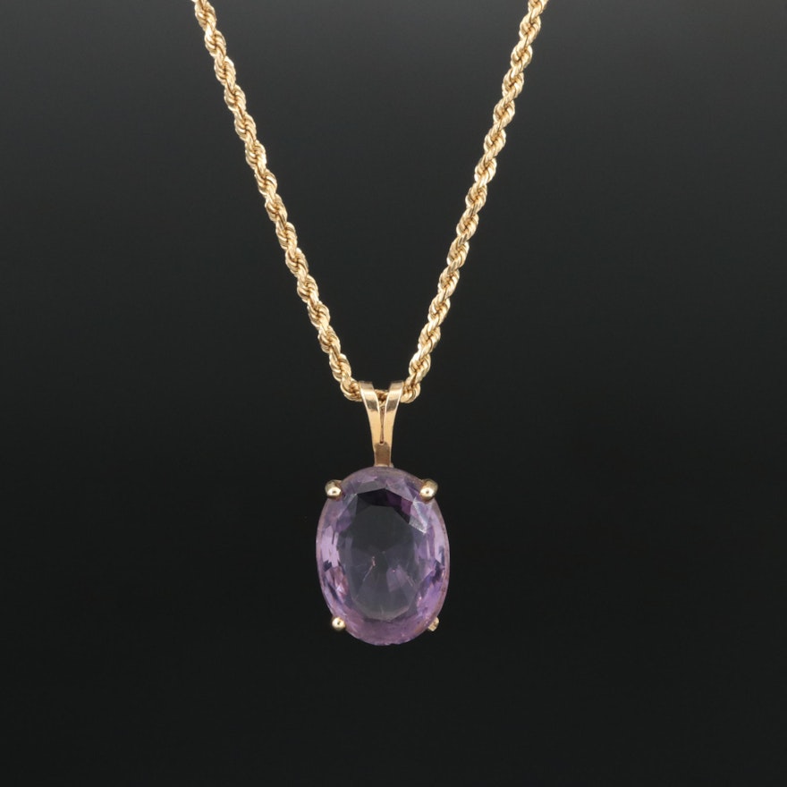 14K 8.57 CT Amethyst Pendant Necklace