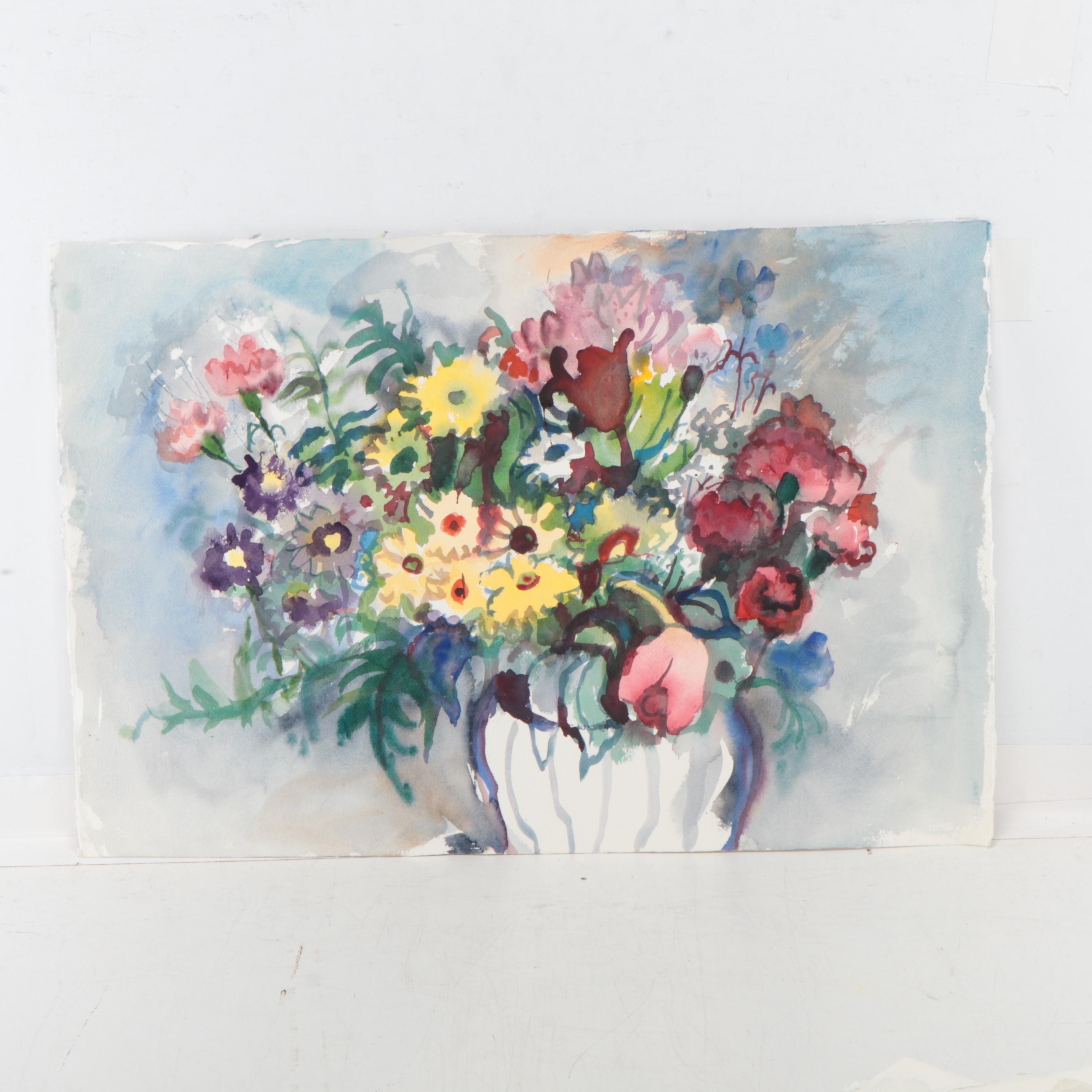 Marion Maas Floral Watercolor Paintings, Late 20th Century