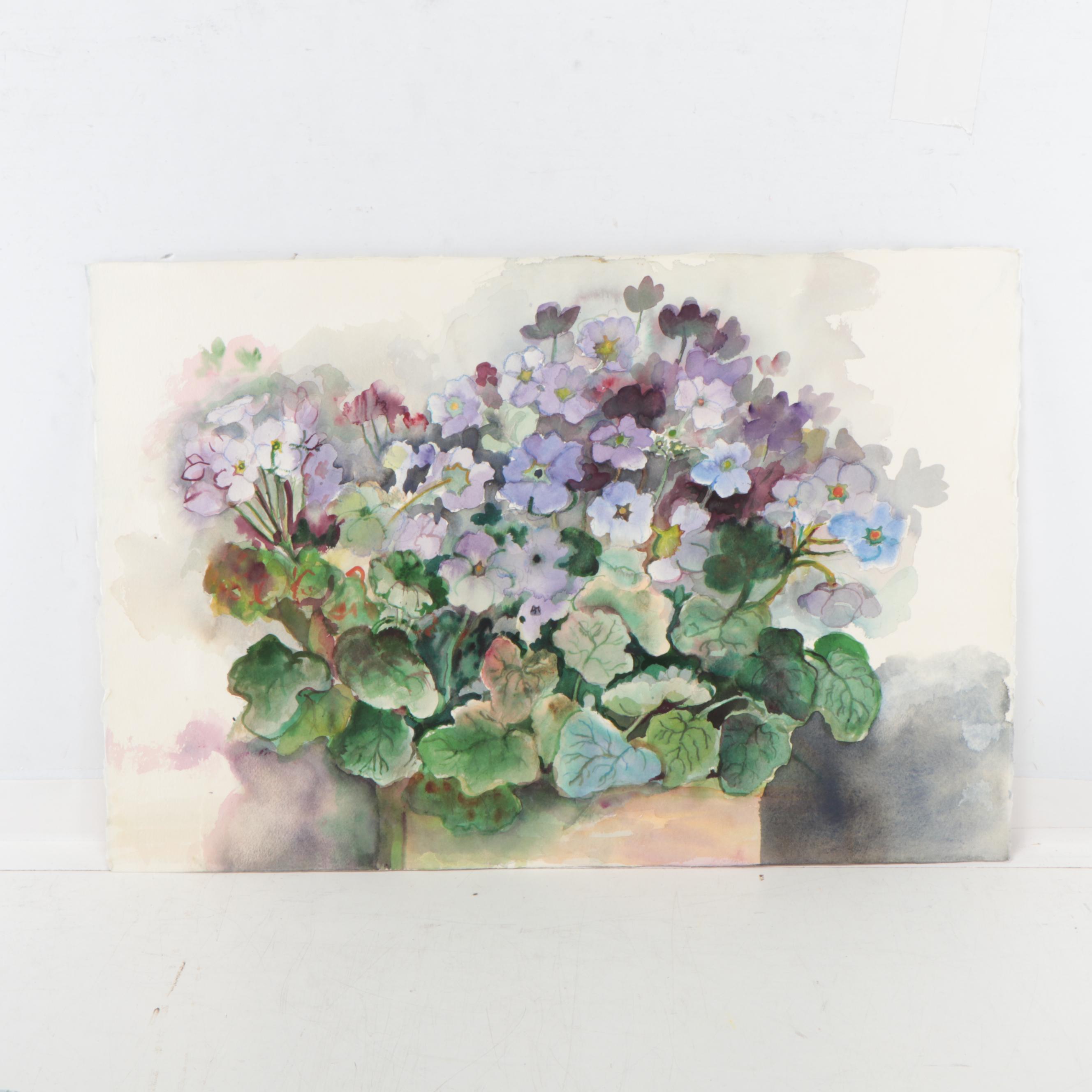 Marion Maas Floral Watercolor Paintings, Late 20th Century