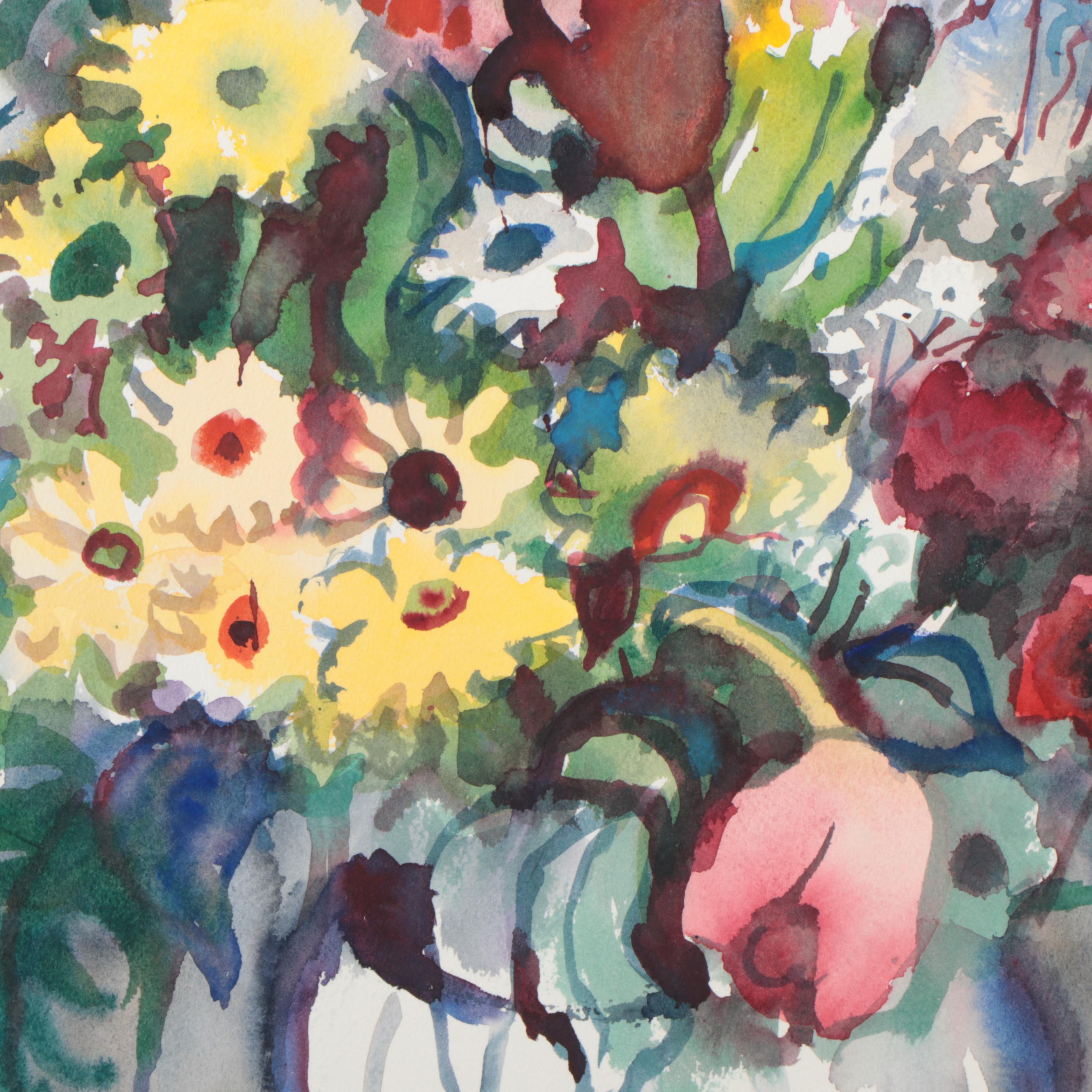 Marion Maas Floral Watercolor Paintings, Late 20th Century