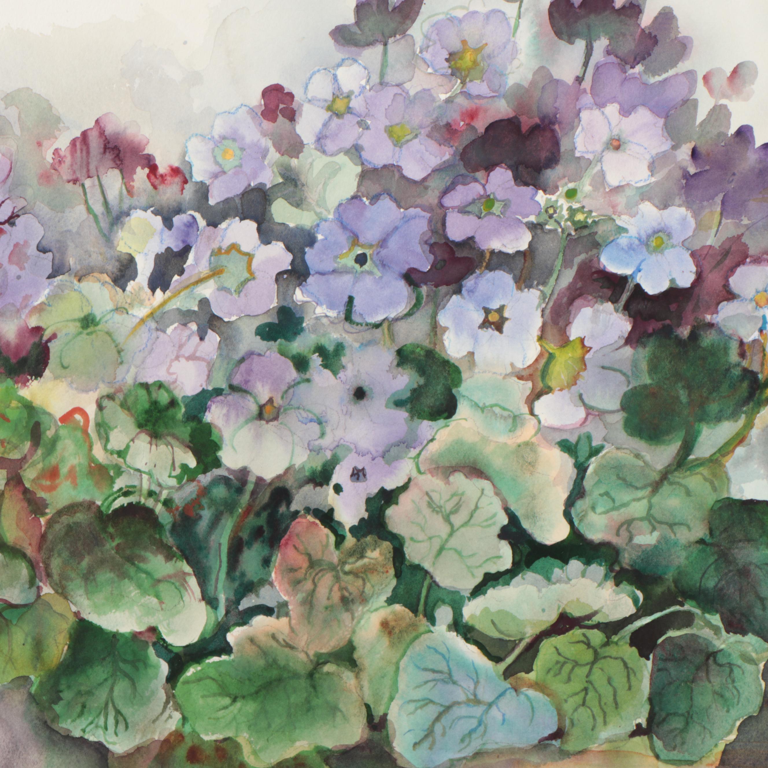 Marion Maas Floral Watercolor Paintings, Late 20th Century