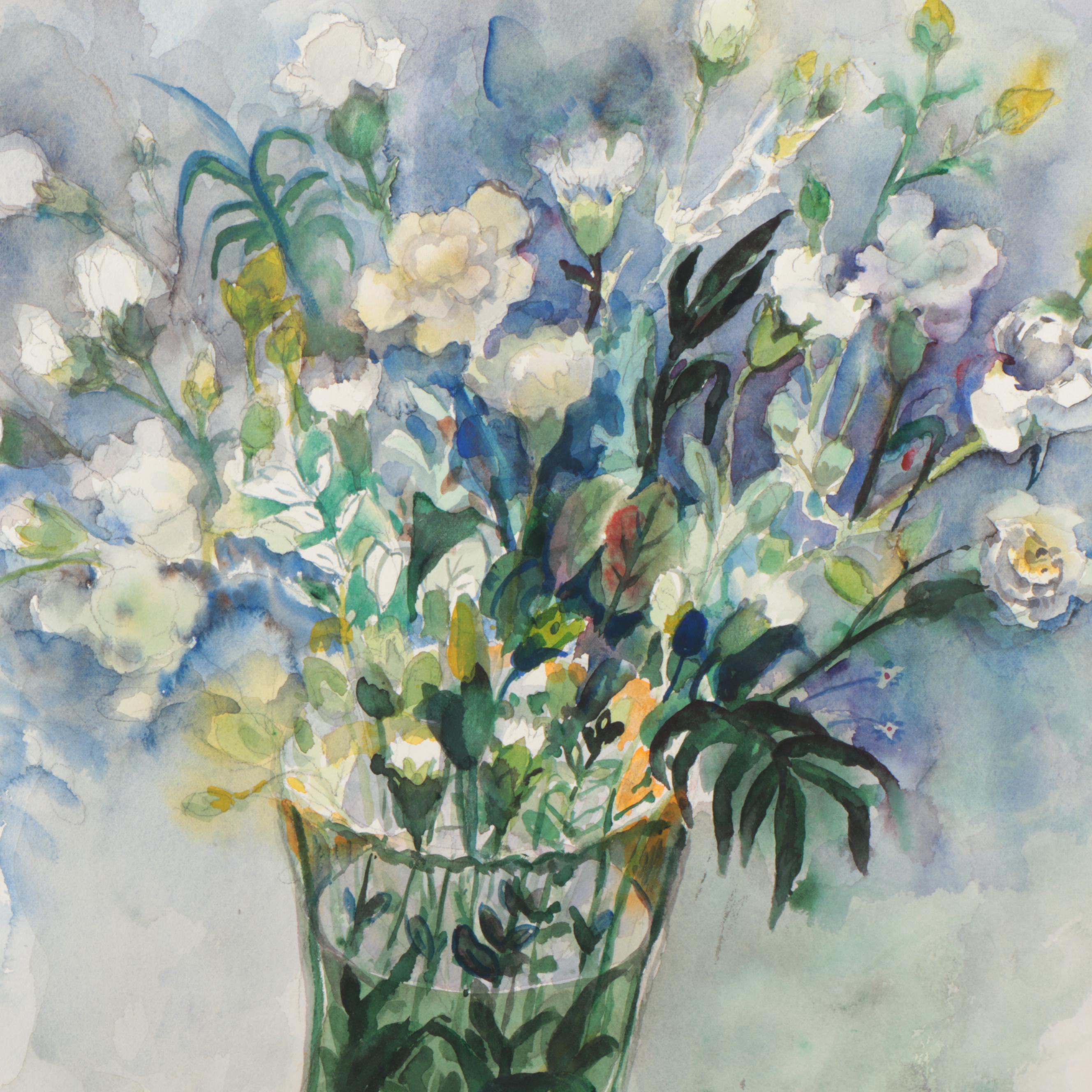 Marion Maas Floral Watercolor Paintings, Late 20th Century