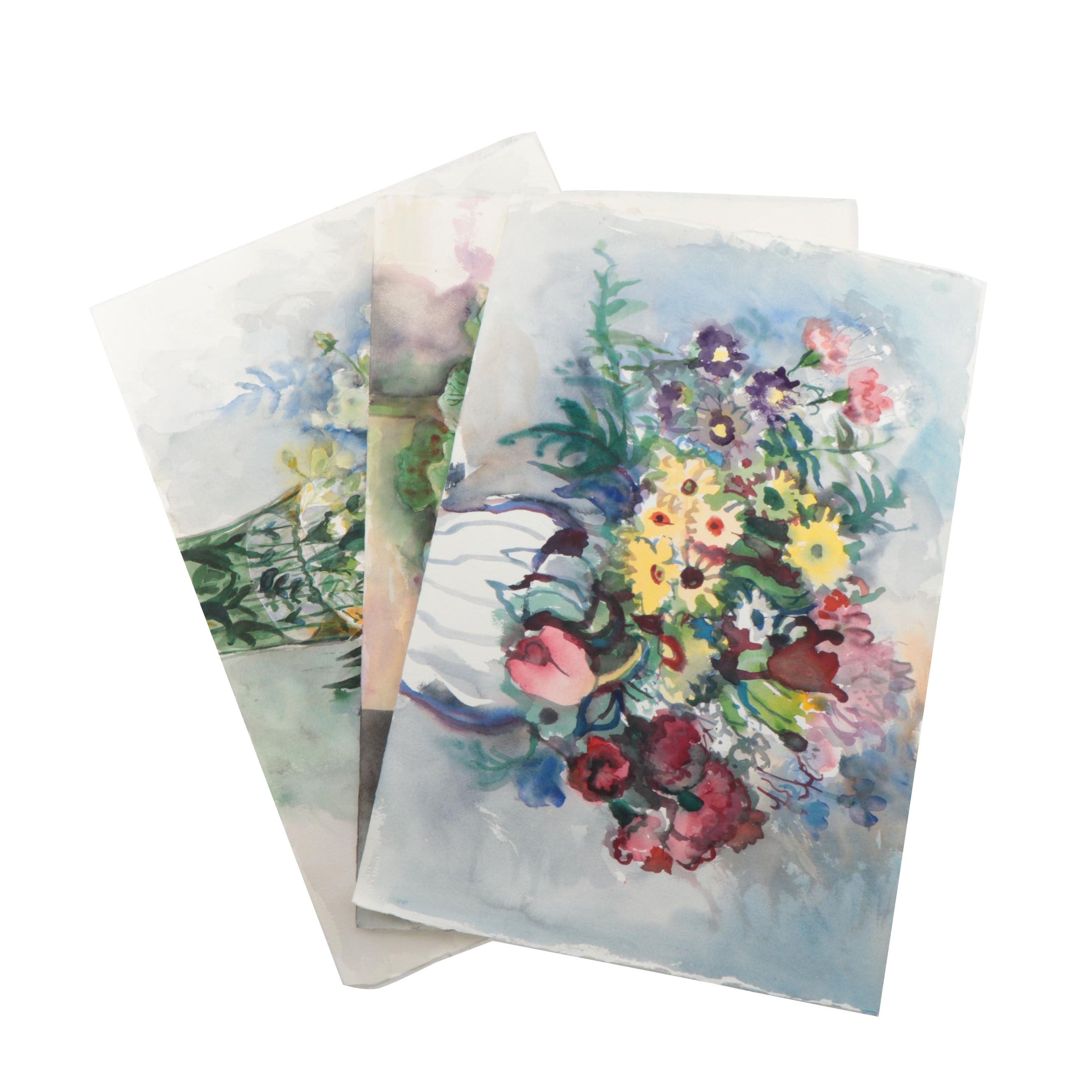 Marion Maas Floral Watercolor Paintings, Late 20th Century