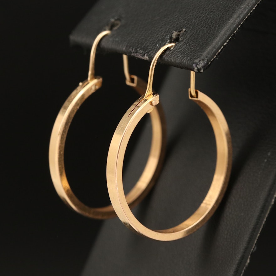 18K Pipe Cut Hoop Earrings