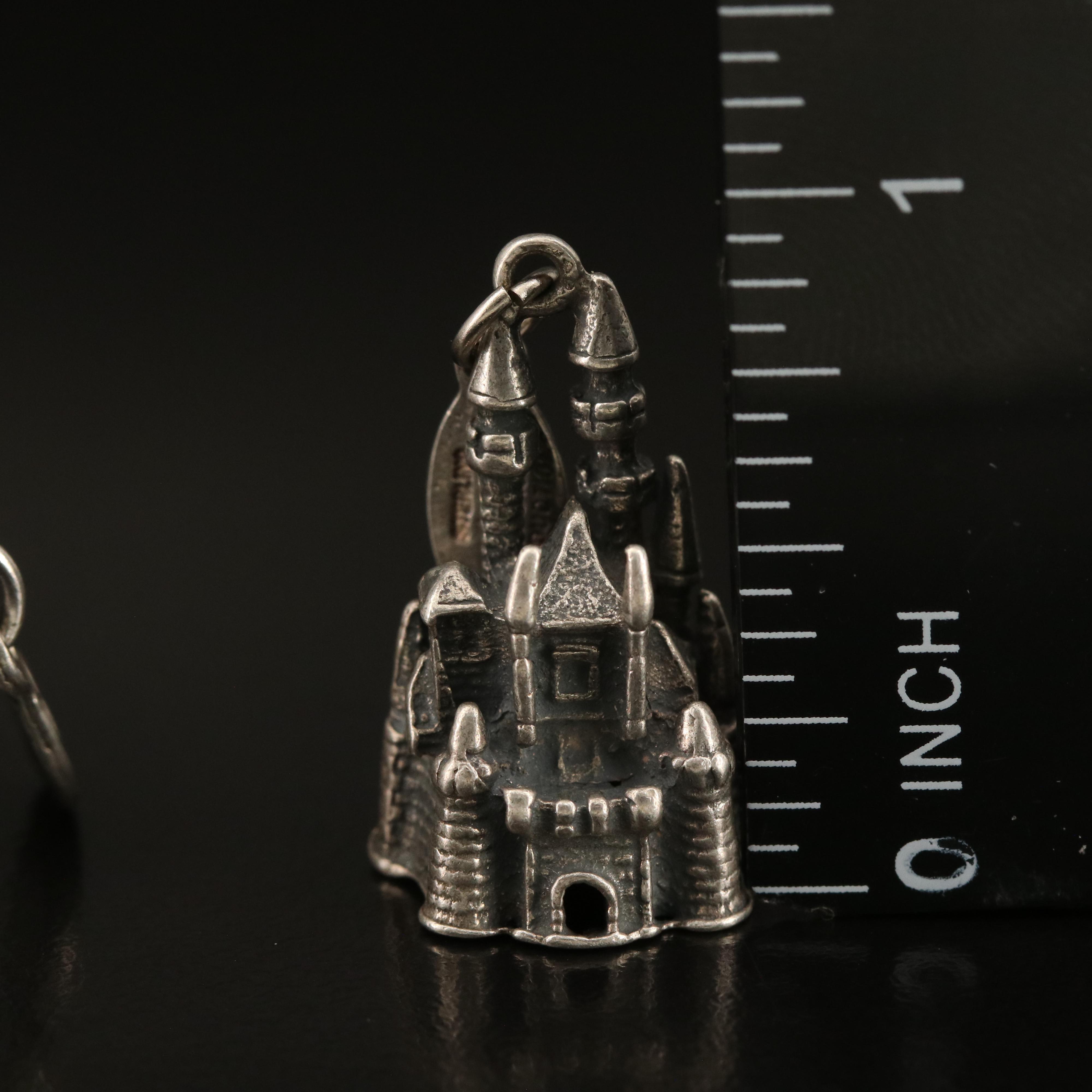 Sterling Disney Charms Including Castles, Mickey Mouse and Tigger
