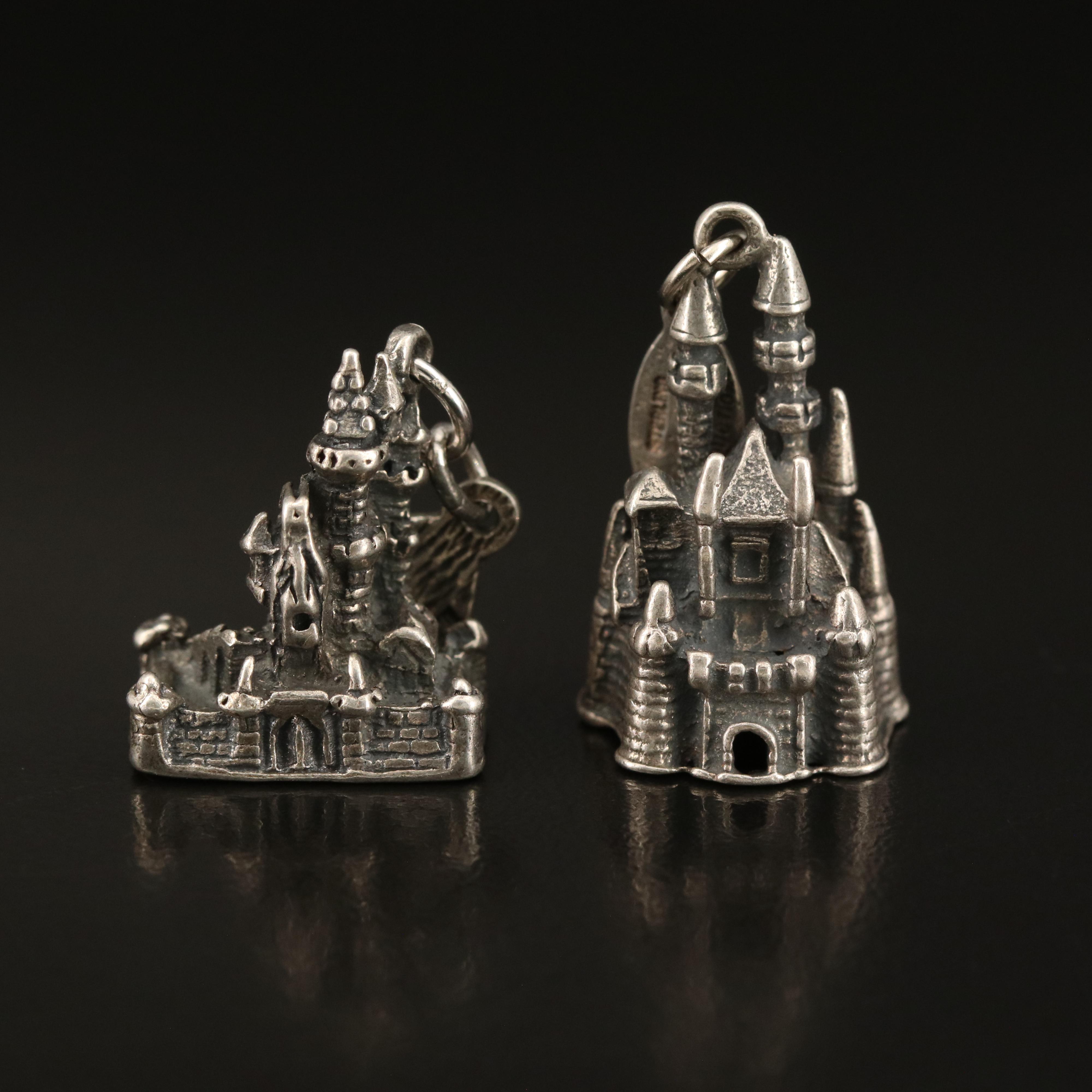 Sterling Disney Charms Including Castles, Mickey Mouse and Tigger