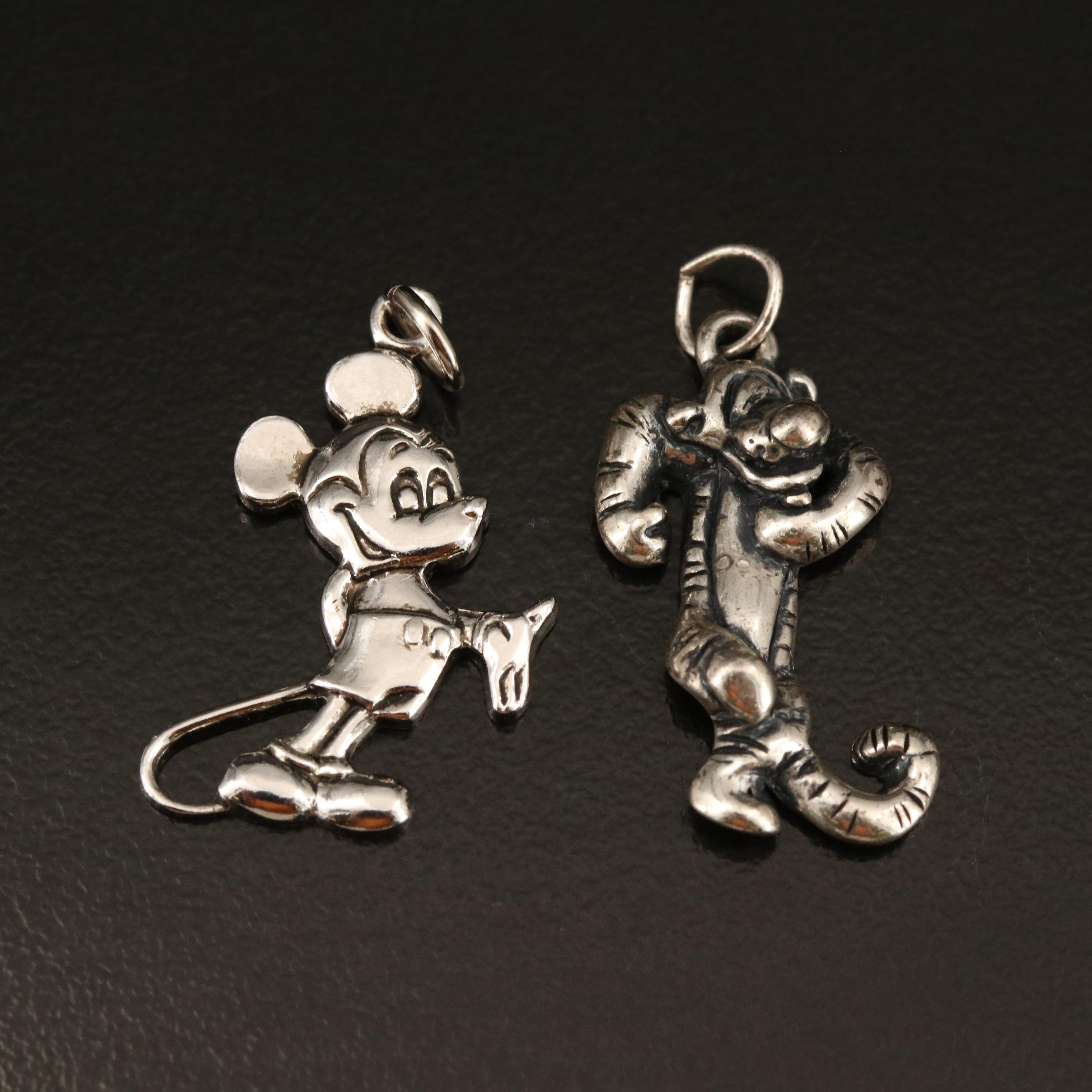 Sterling Disney Charms Including Castles, Mickey Mouse and Tigger