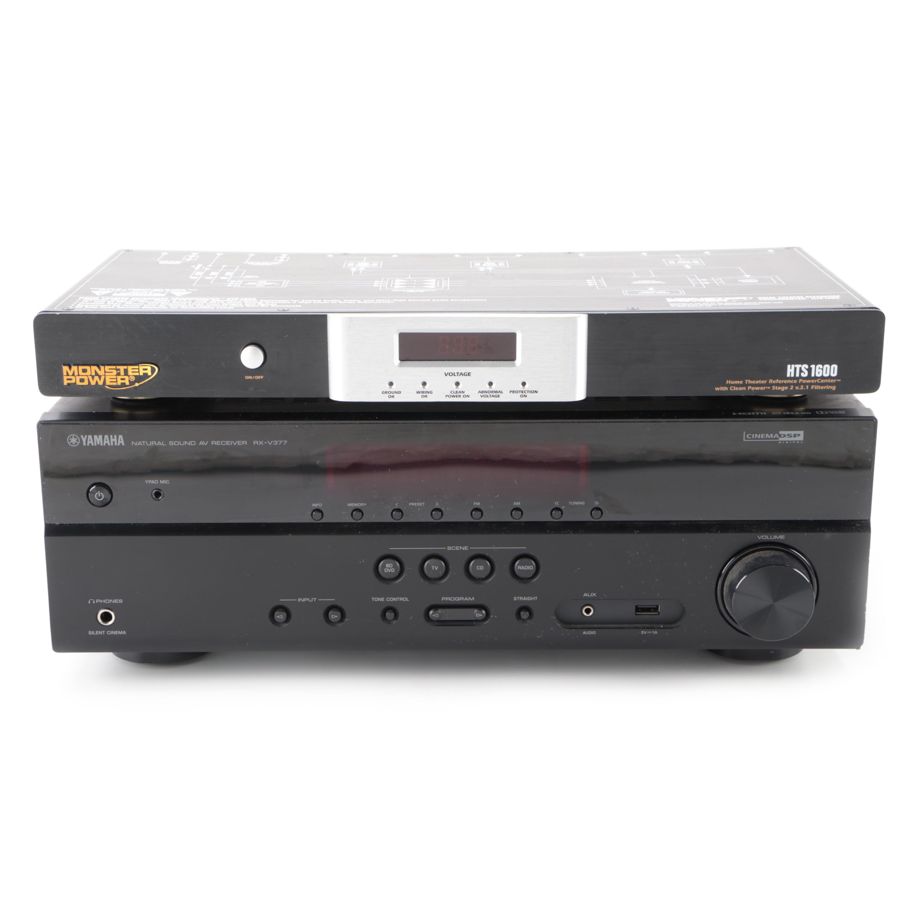 Yamaha RX-V377 AV Receiver with Monster Power Home Theater Power Center