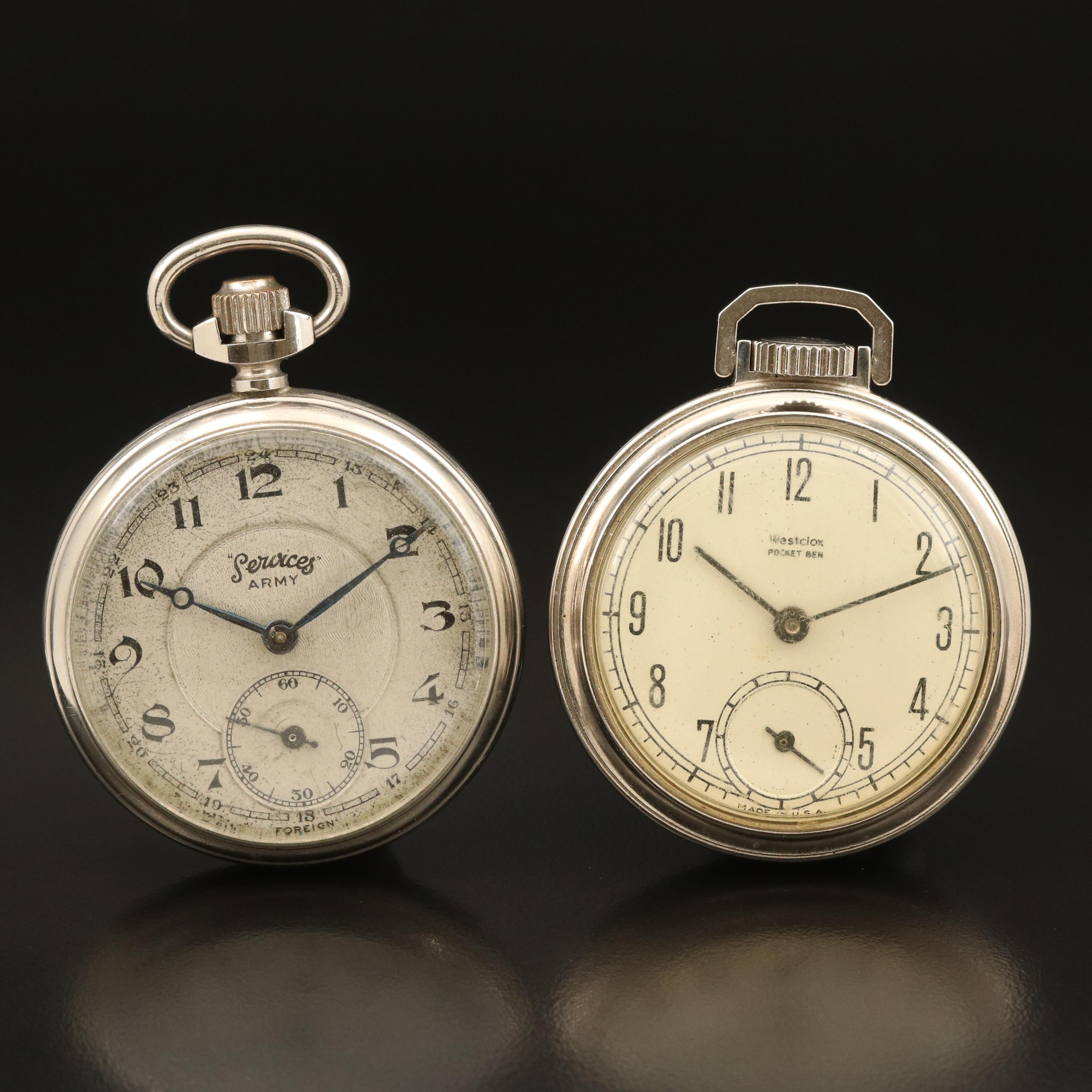Vintage Westclox "Pocket Ben" and Army "Services" Pocket Watches