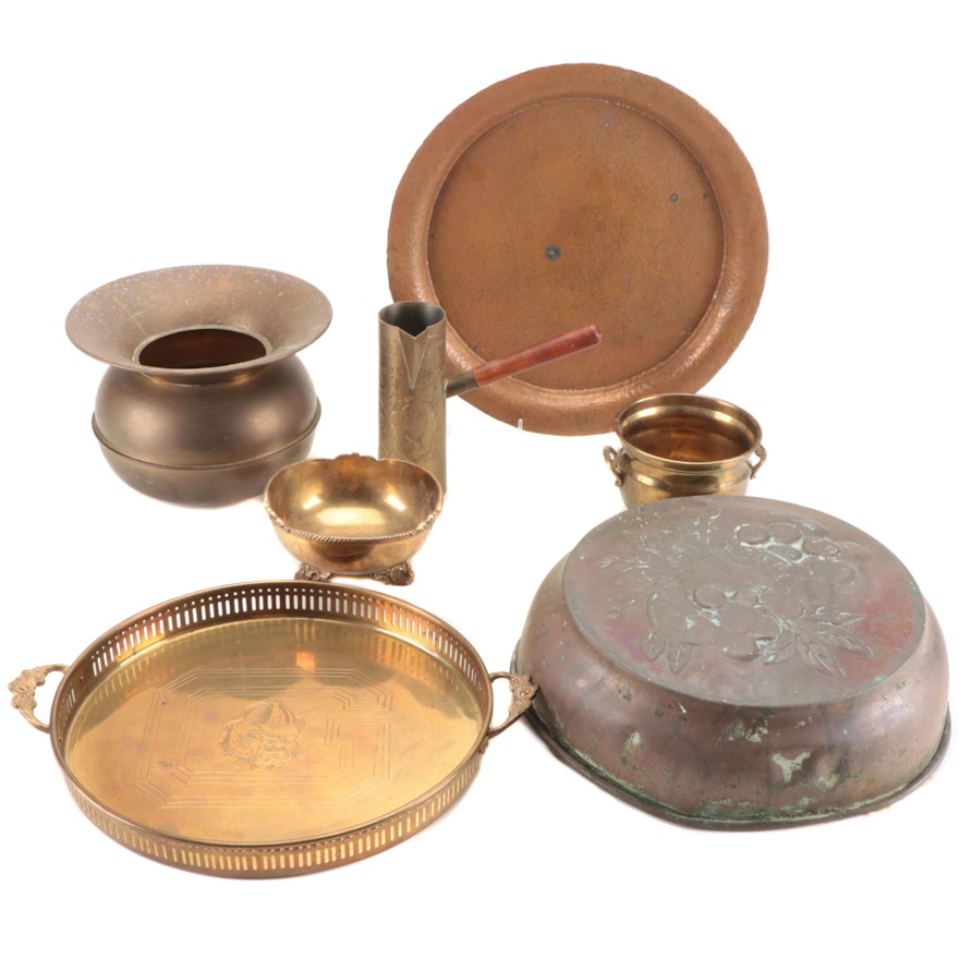 Brass Spittoon, Reticulated Tray, Footed Bowls, and Other Décor