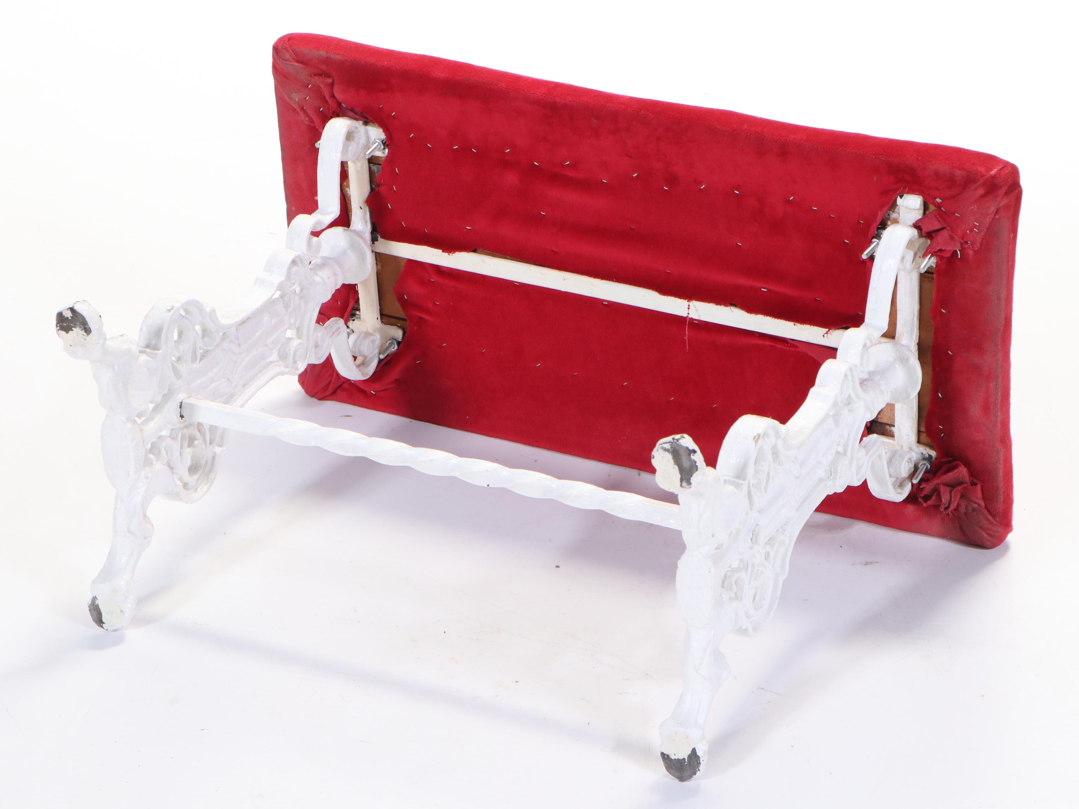 Cast Iron Hearth Bench with Velvet Upholstered Seat