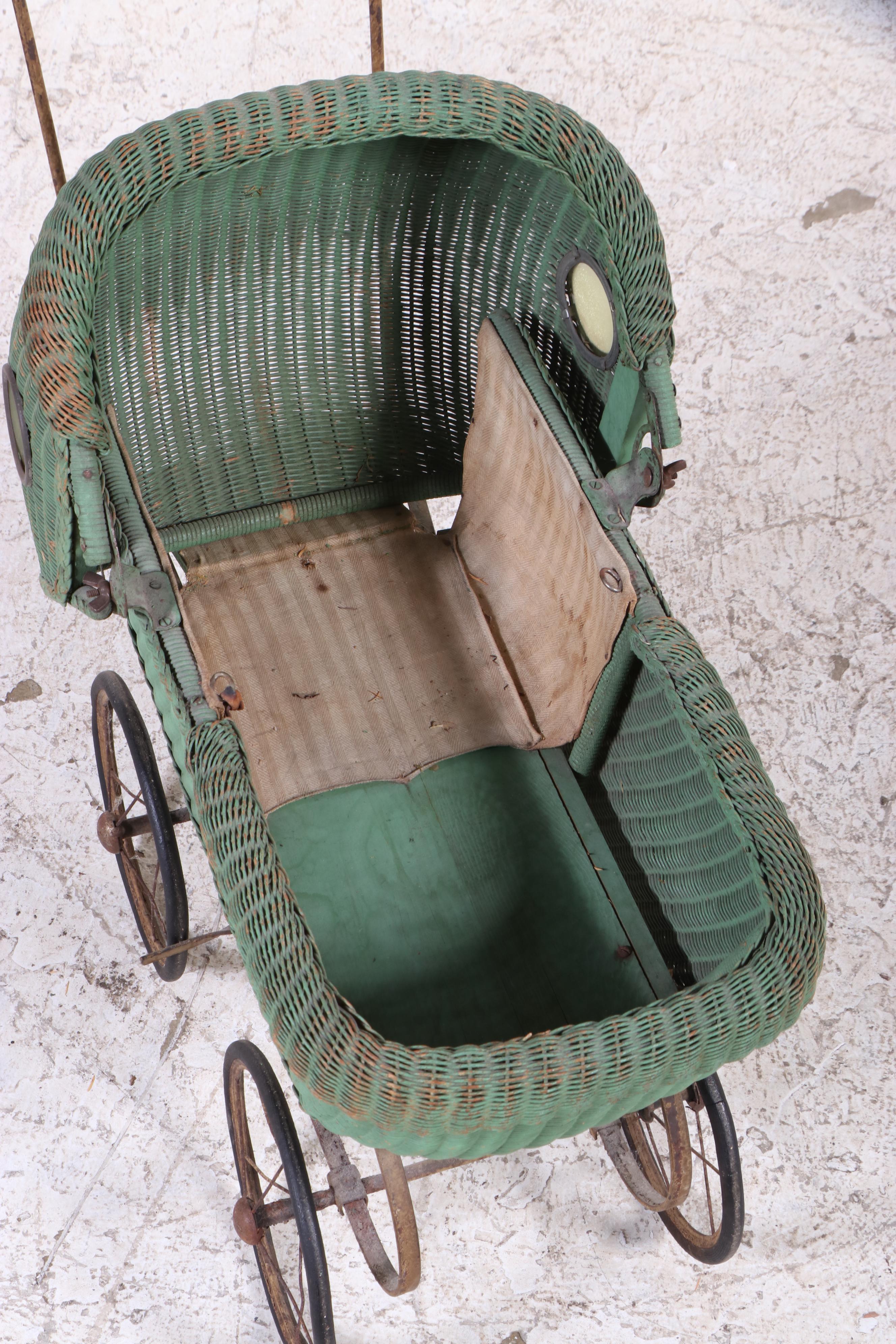 Painted Wicker Doll Carriage, Early 20th Century