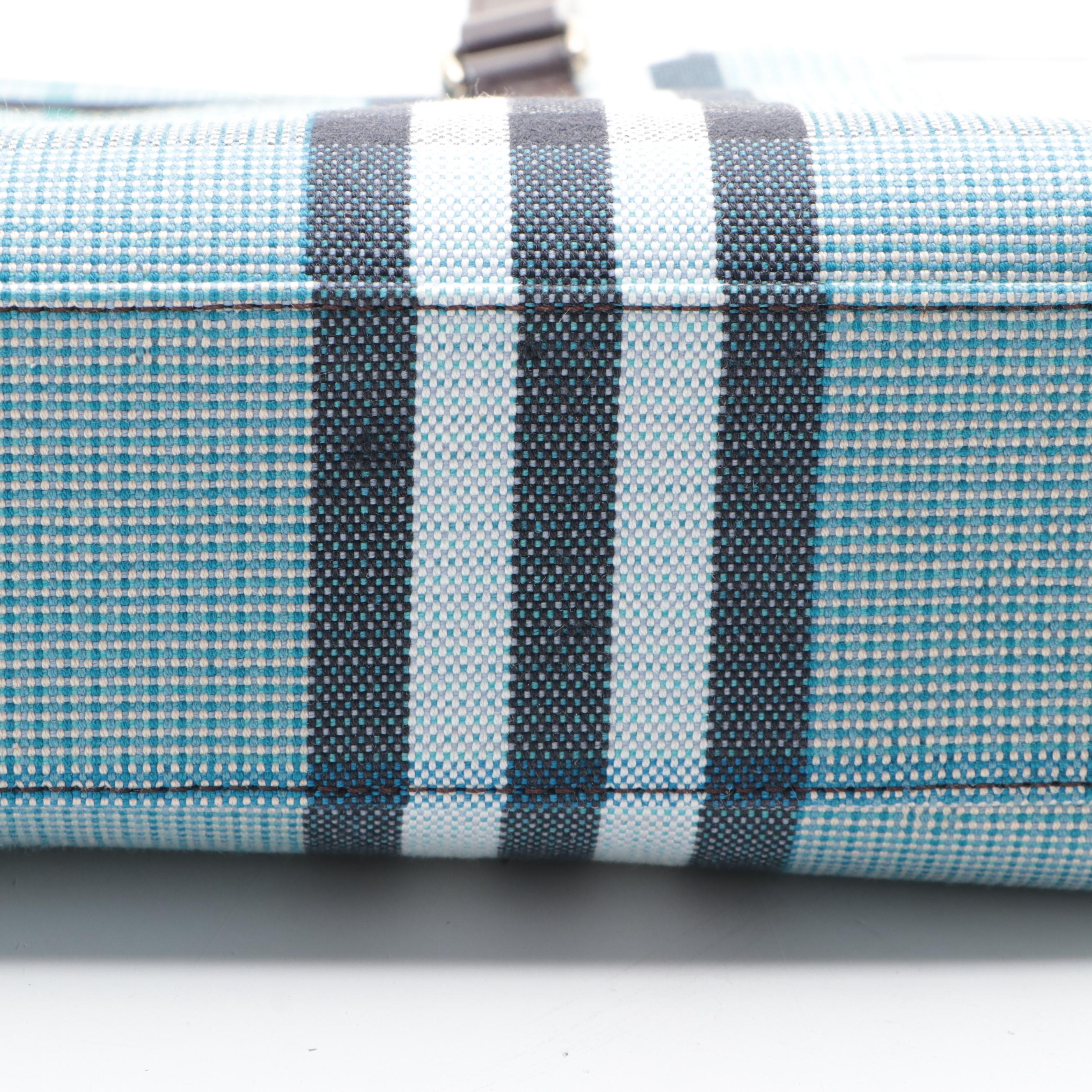 Burberry Blue Zip Shoulder Bag in Blue Nova Check Canvas and Dark Brown Leather