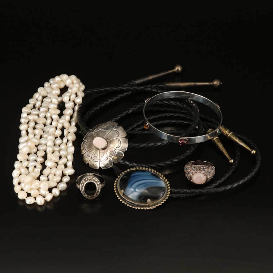 Sterling Pearl and Rose Quartz Jewelry Featured in Jewelry Assortment