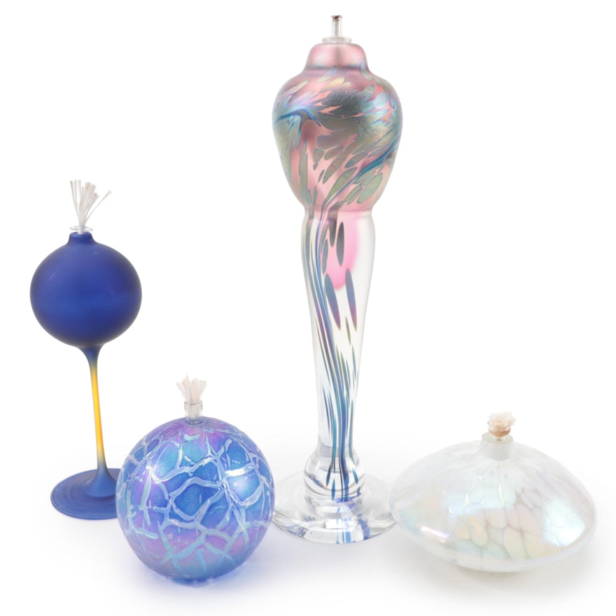 Blown Dichroic, Iridescent and Other Art Glass Oil Lamps