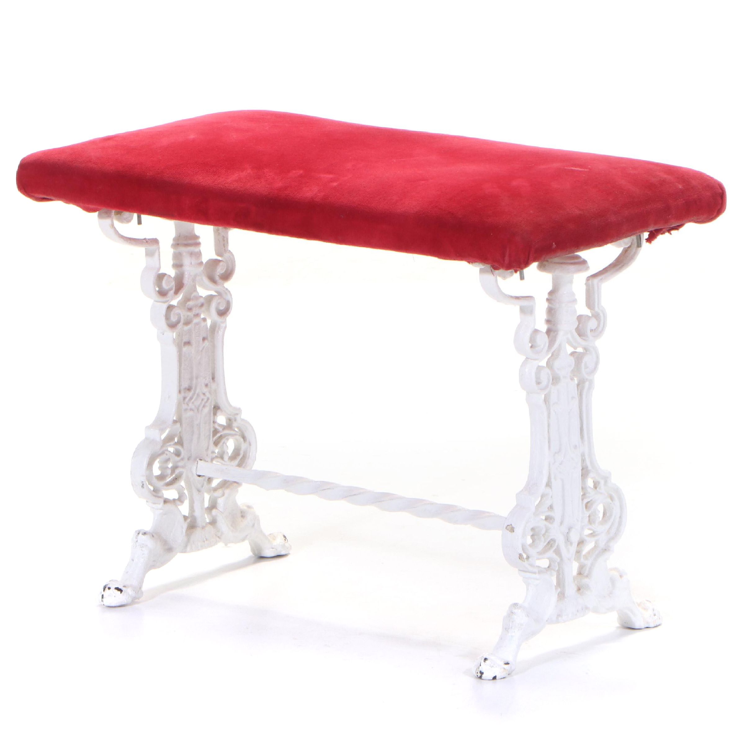 Cast Iron Hearth Bench with Velvet Upholstered Seat