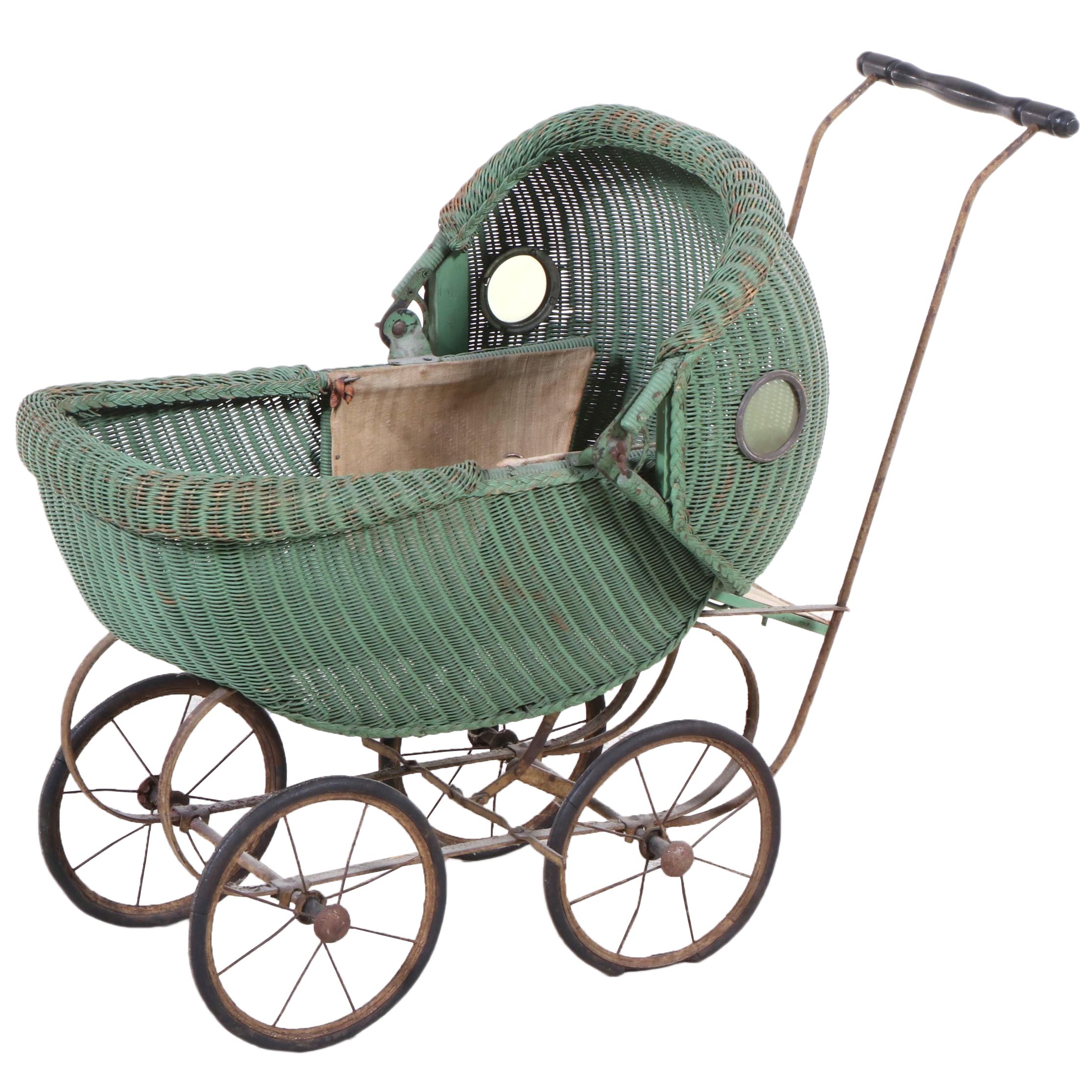 Painted Wicker Doll Carriage, Early 20th Century