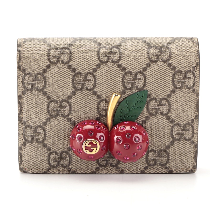 Gucci Card Case Wallet with Cherries in GG Supreme Canvas