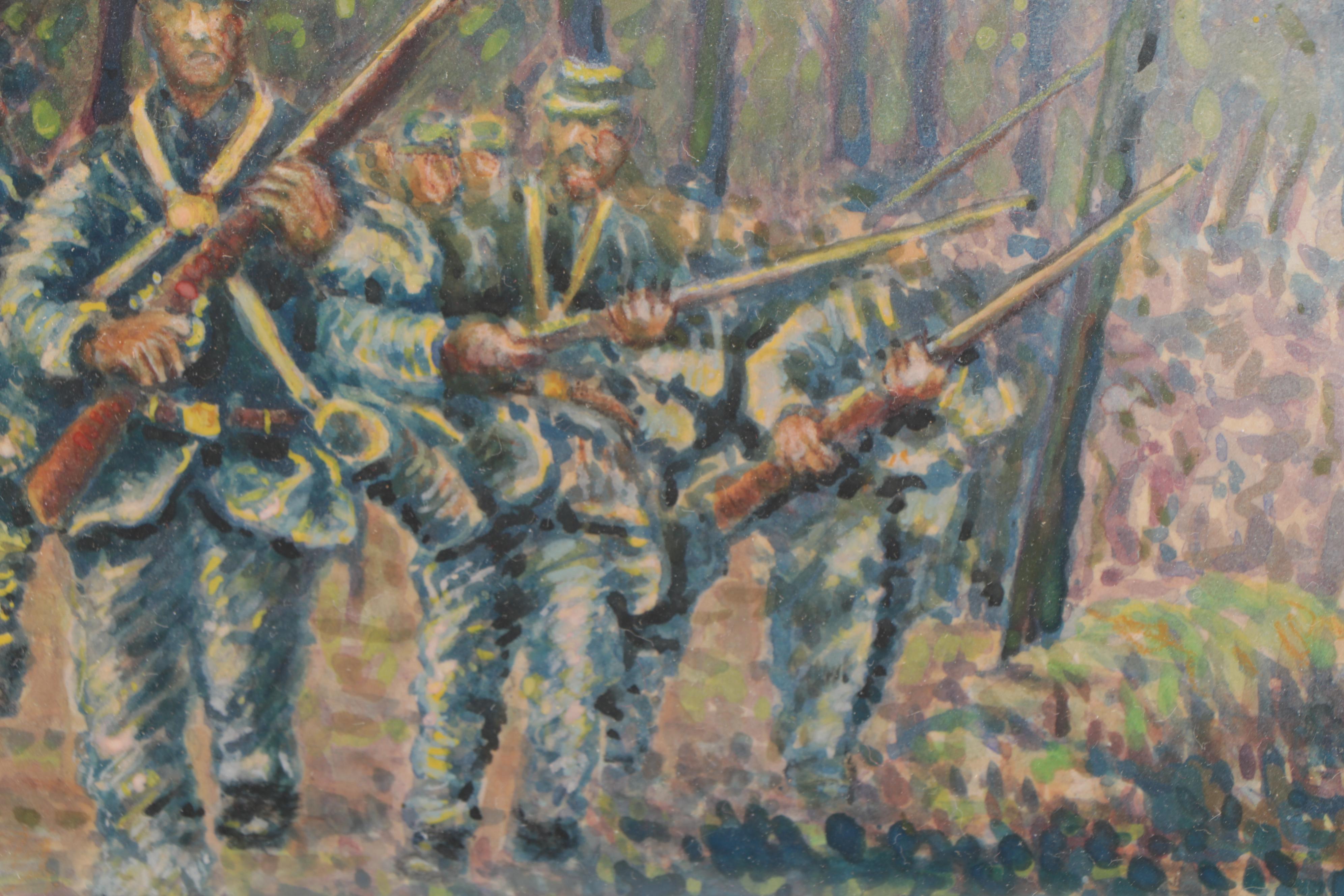 Watercolor Painting of Union Soldiers Carrying the American Flagg