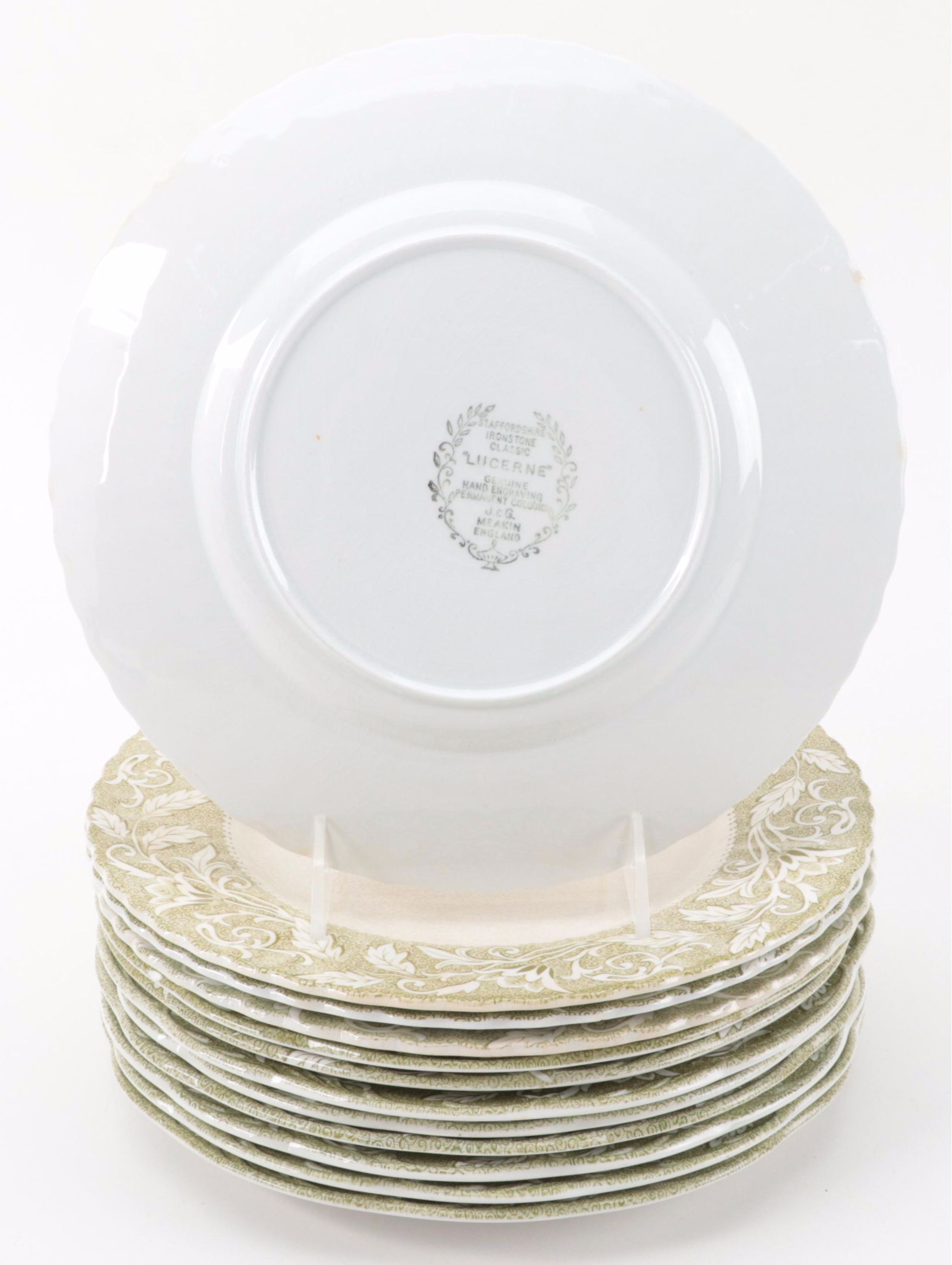 J. and G. Meakin "Lucerne" Green Dinnerware and Serving Pieces