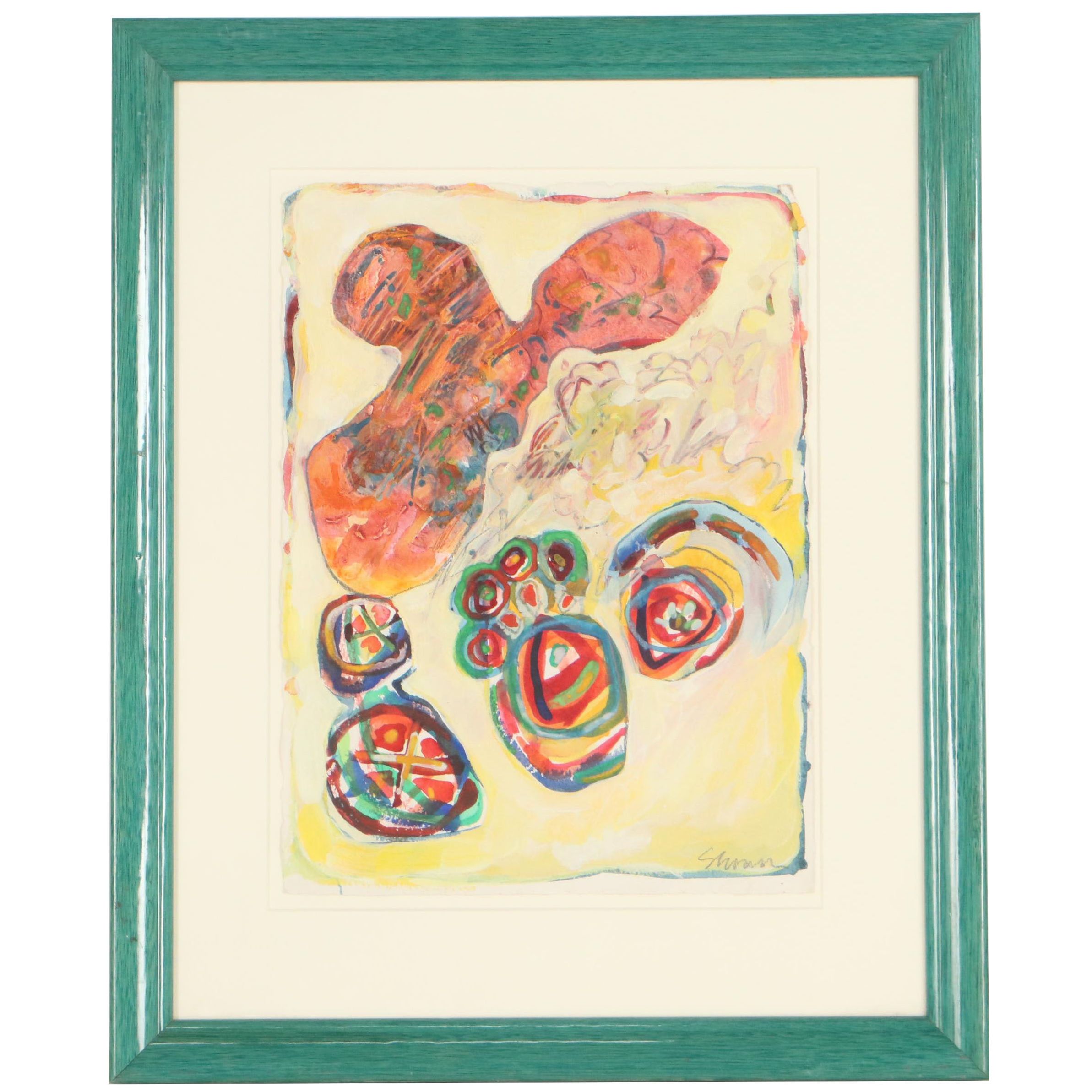 Sarah Roush Abstract Mixed Media Painting, Circa 2000