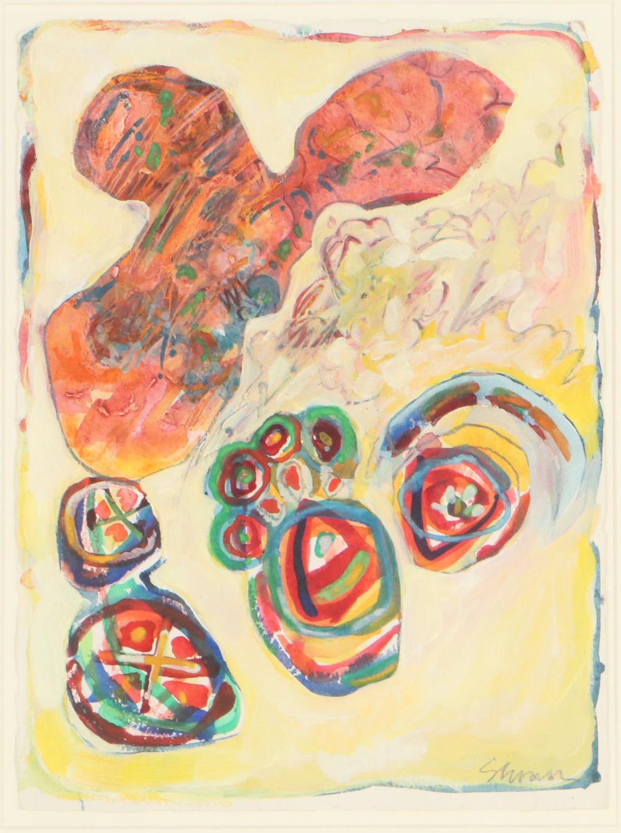 Sarah Roush Abstract Mixed Media Painting, Circa 2000