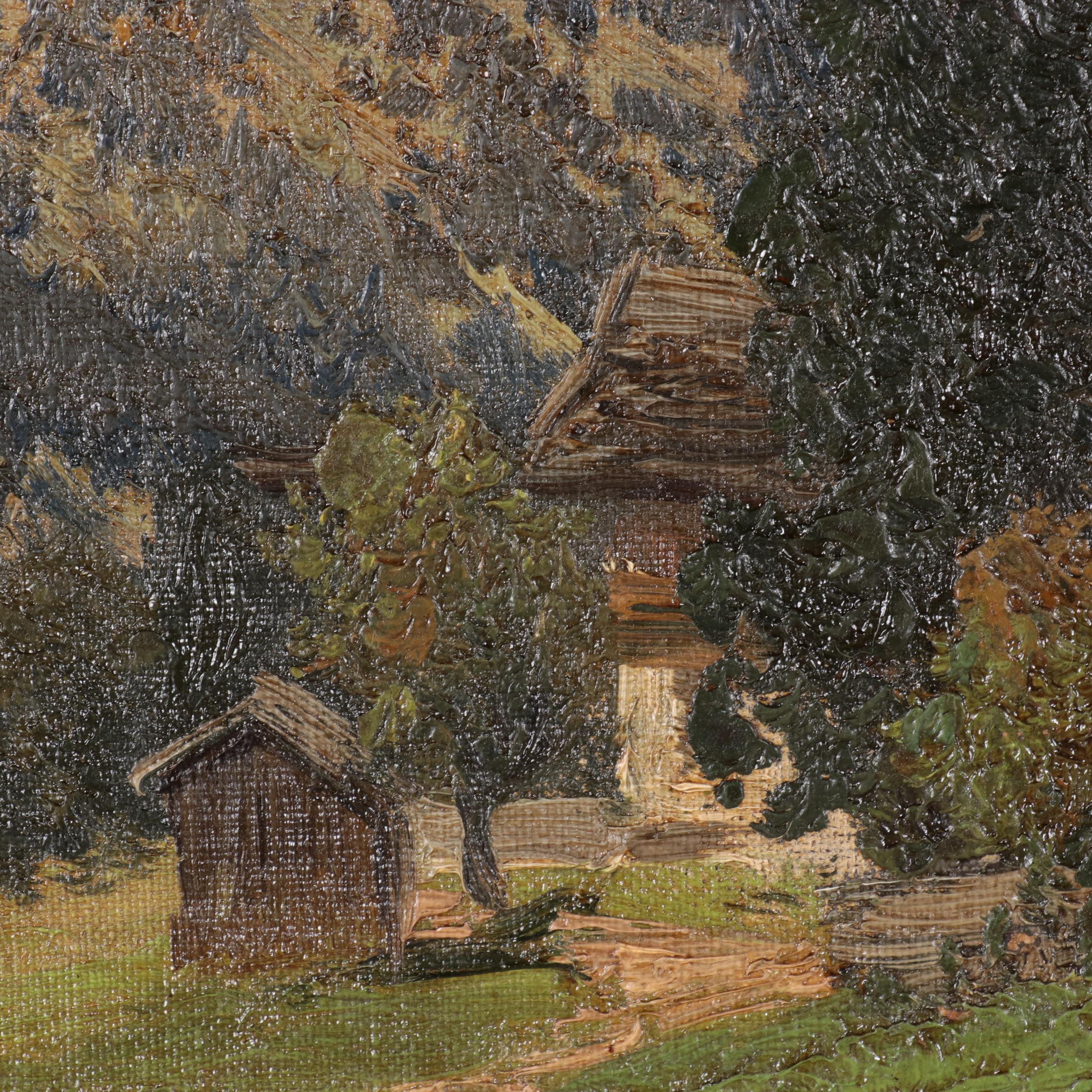 German School Mountain Landscape Oil Painting