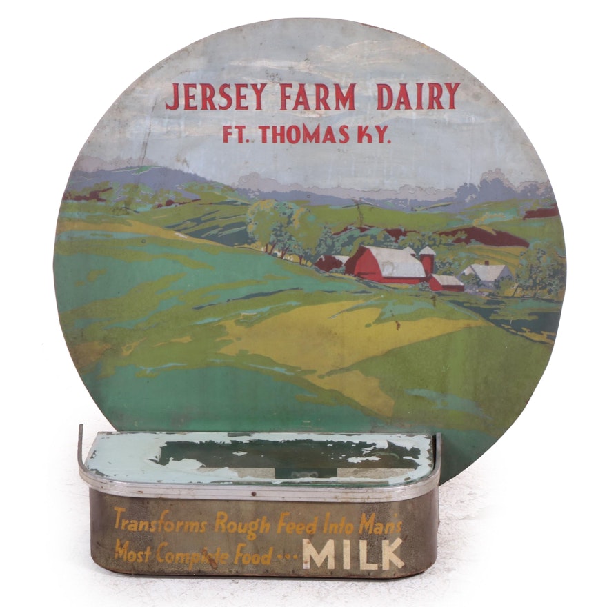 Jersey Farm Dairy Polychrome Metal Advertising Display, Mid-20th Century