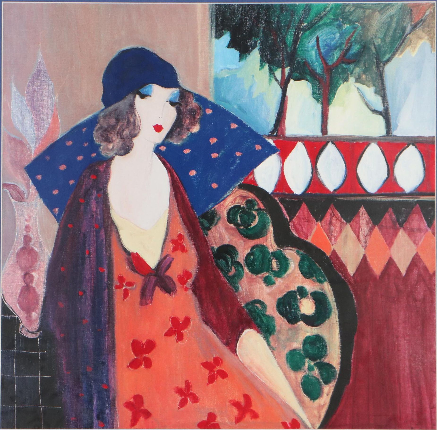 Offset Lithograph After Itzchak Tarkay "Indigo Chapeau"