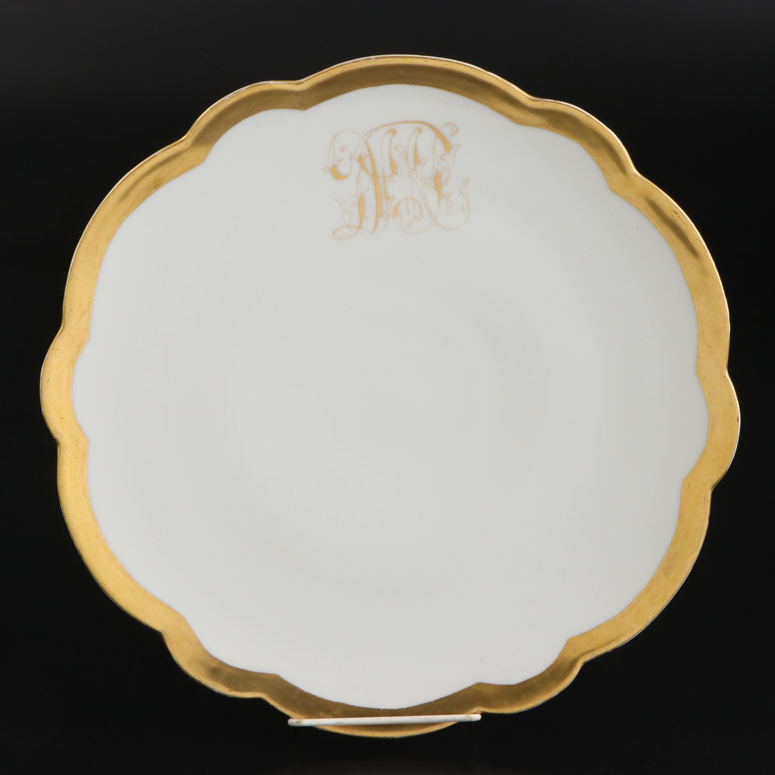 Limoges Gilt Porcelain Monogrammed Serving Platter