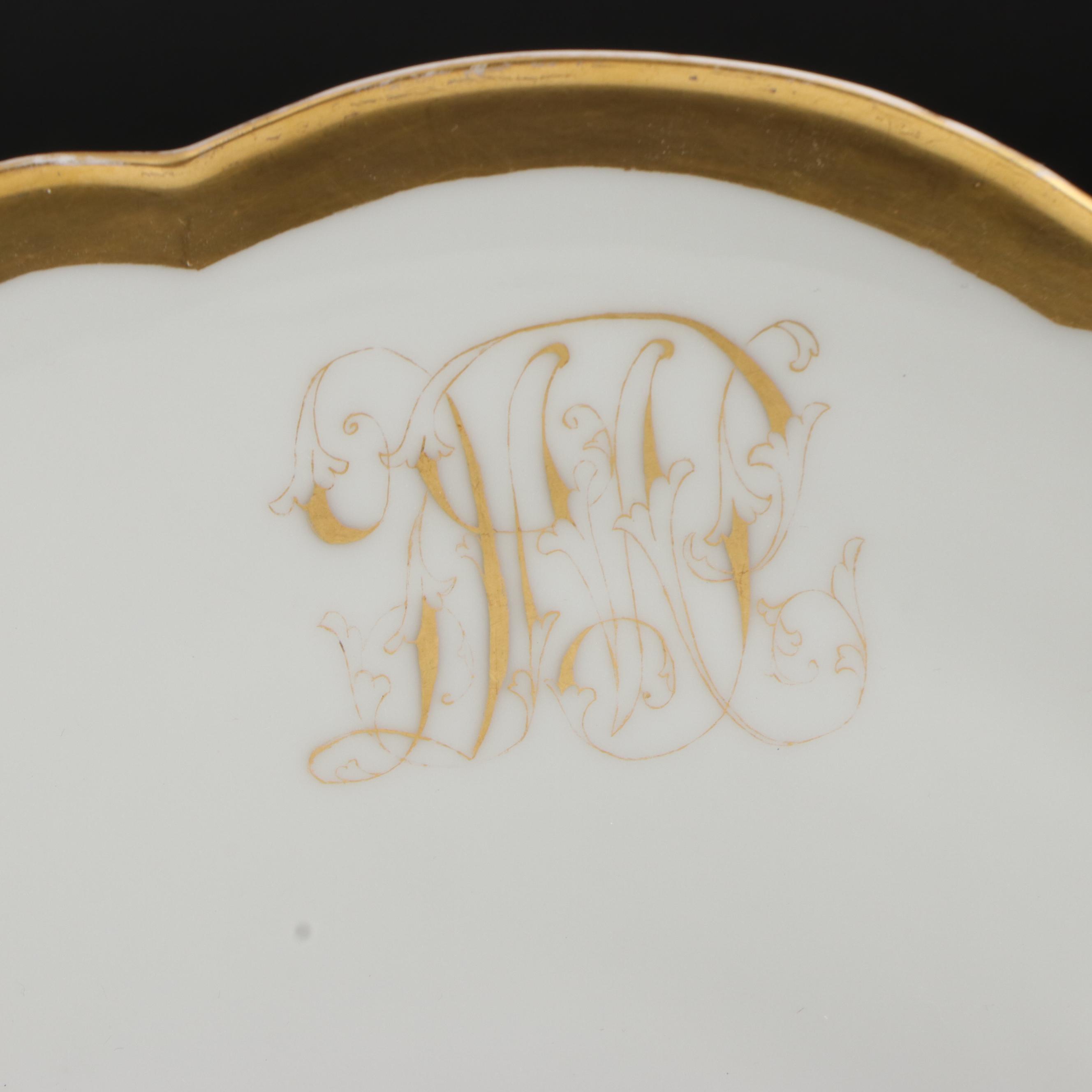 Limoges Gilt Porcelain Monogrammed Serving Platter