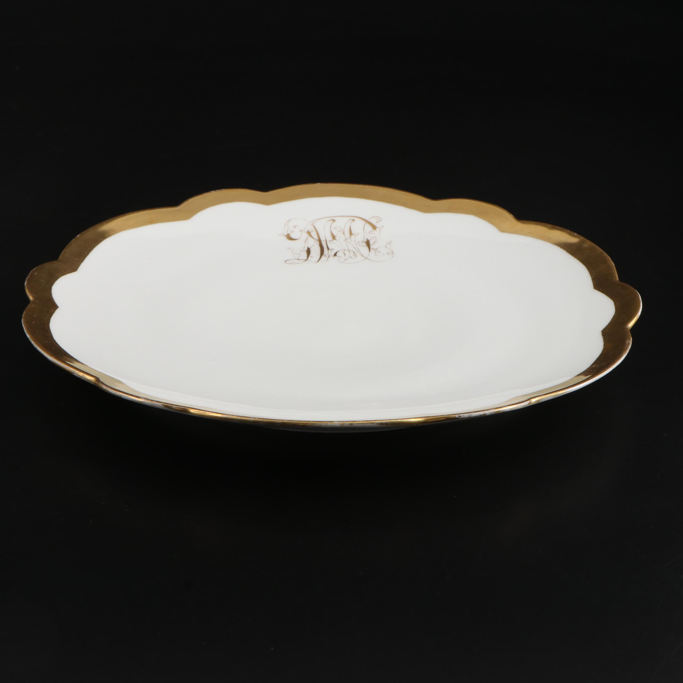 Limoges Gilt Porcelain Monogrammed Serving Platter