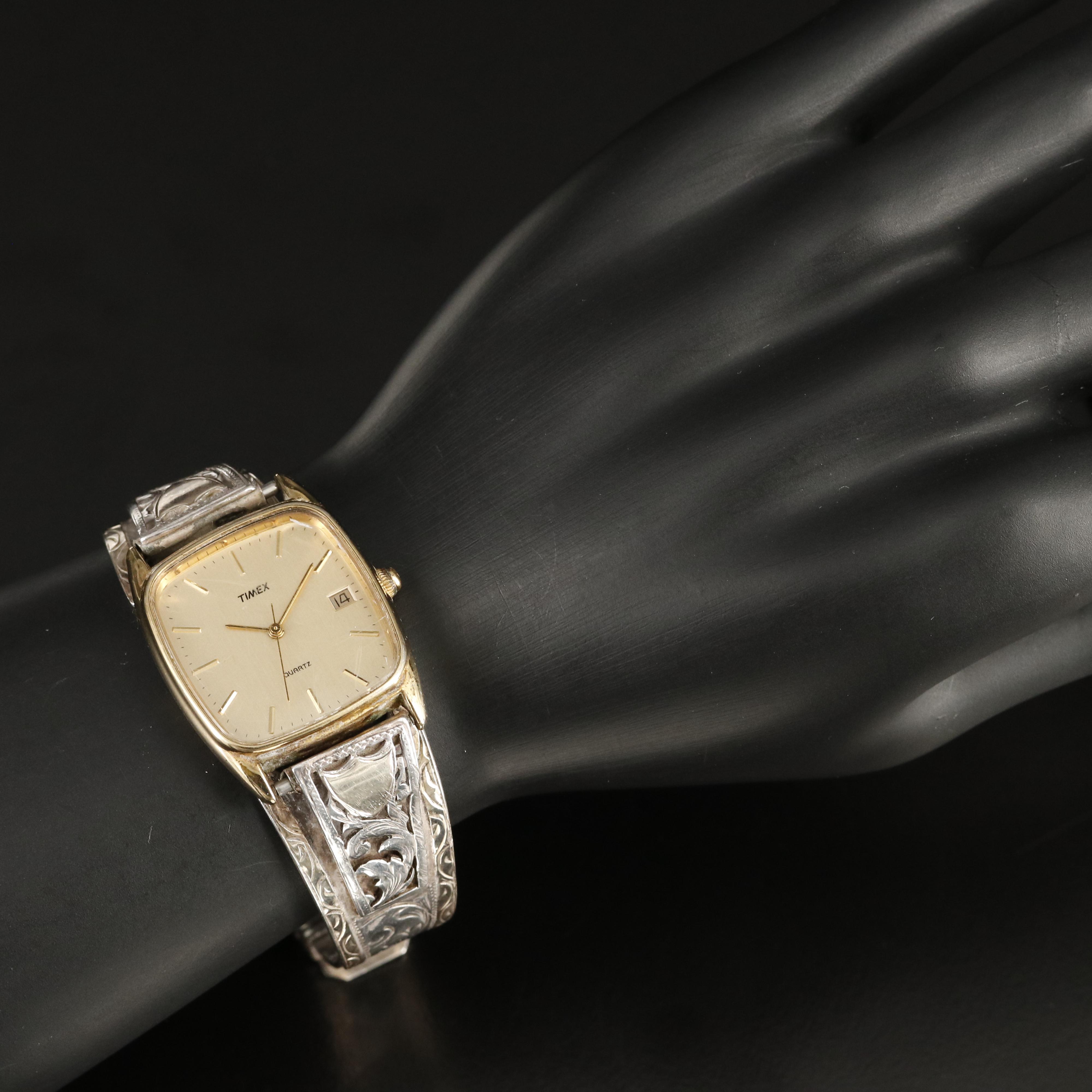 Timex Watch with Sterling and 10K Accent Scrollwork Shoulders