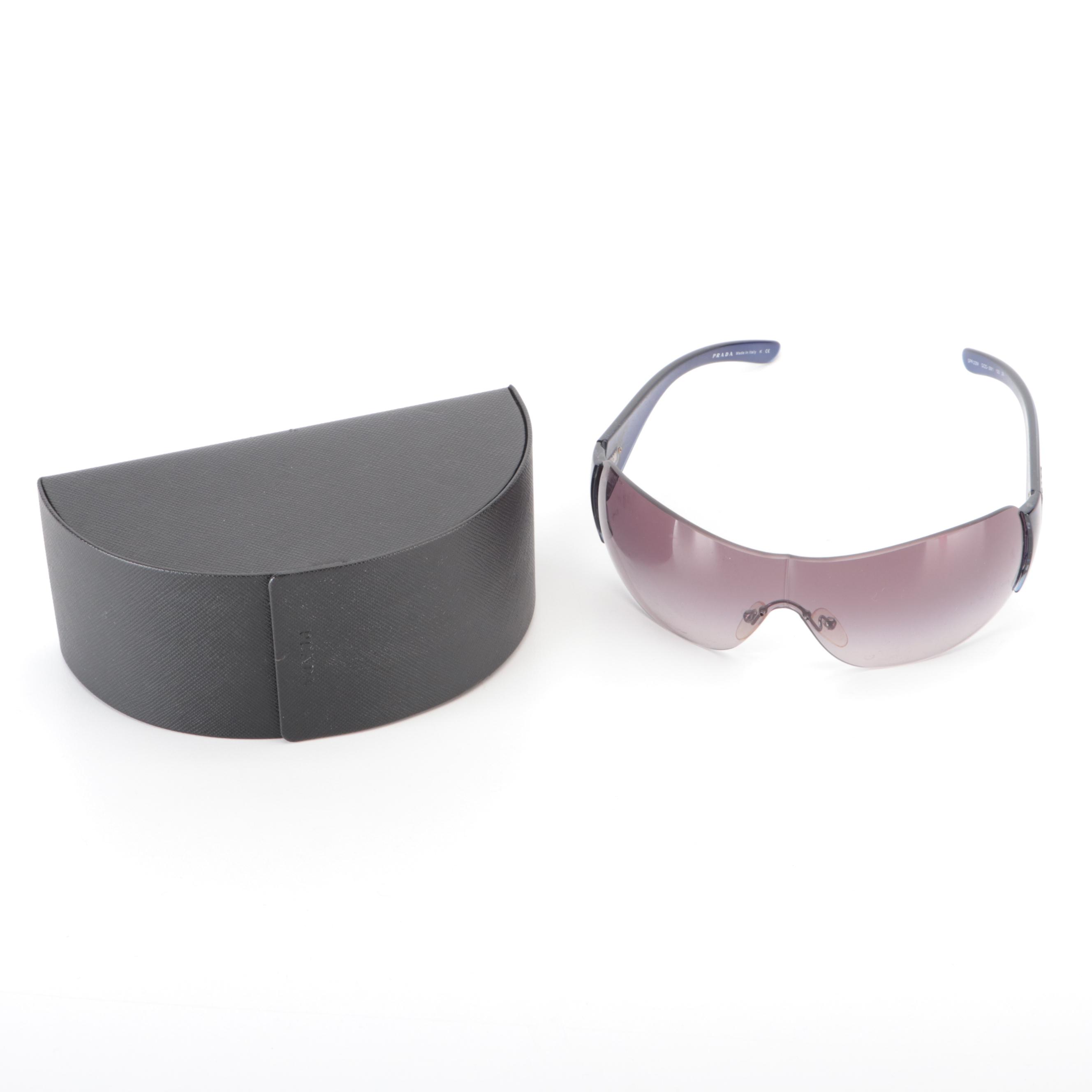 Prada SPR22M Shield Sunglasses in Blue with Case