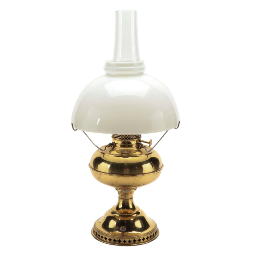 Bradley & Hubbard Brass Oil Lamp, 1890s and Adapted Mid-20th C