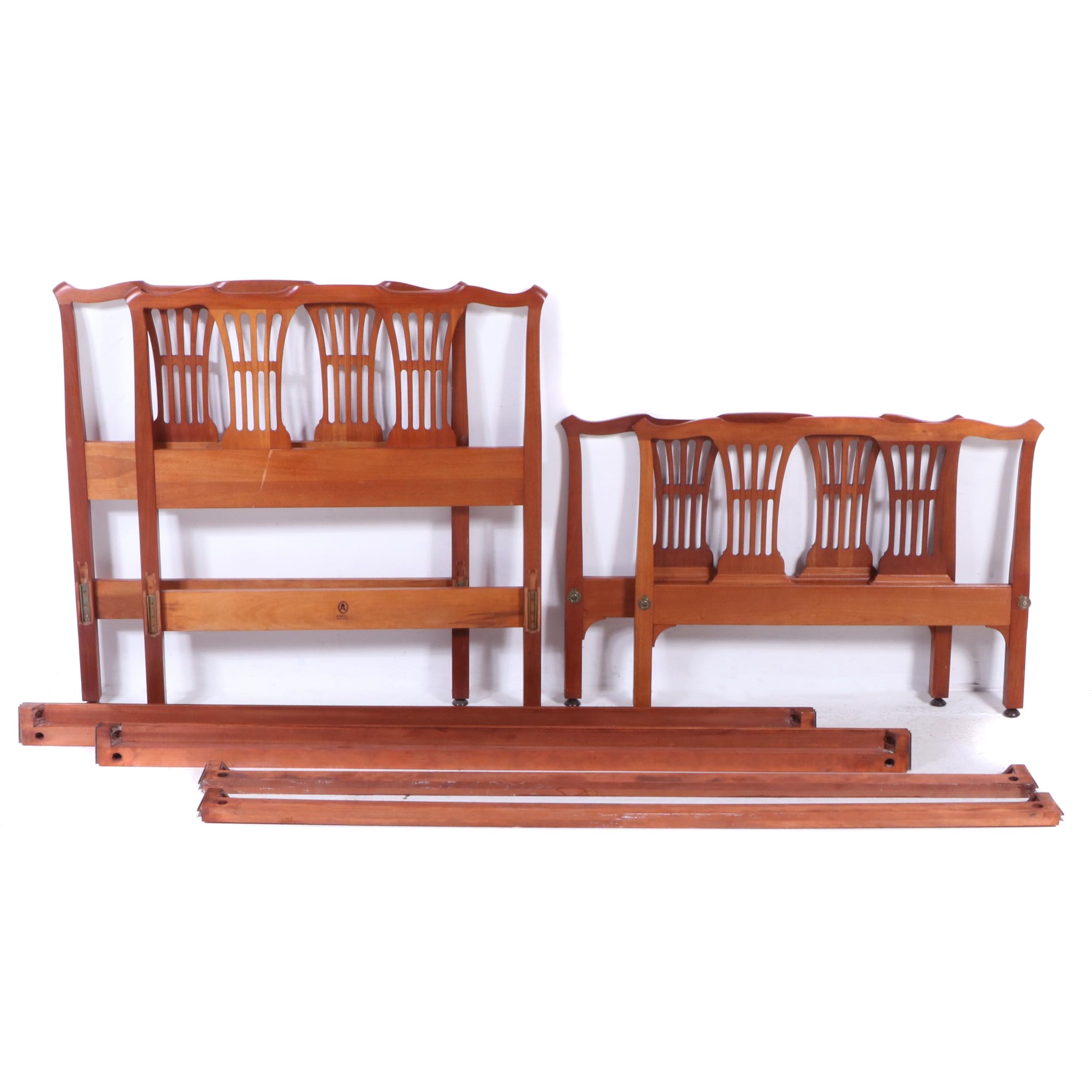 Pair of Kindel Furniture Hepplewhite Style Twin Size Bed Frames