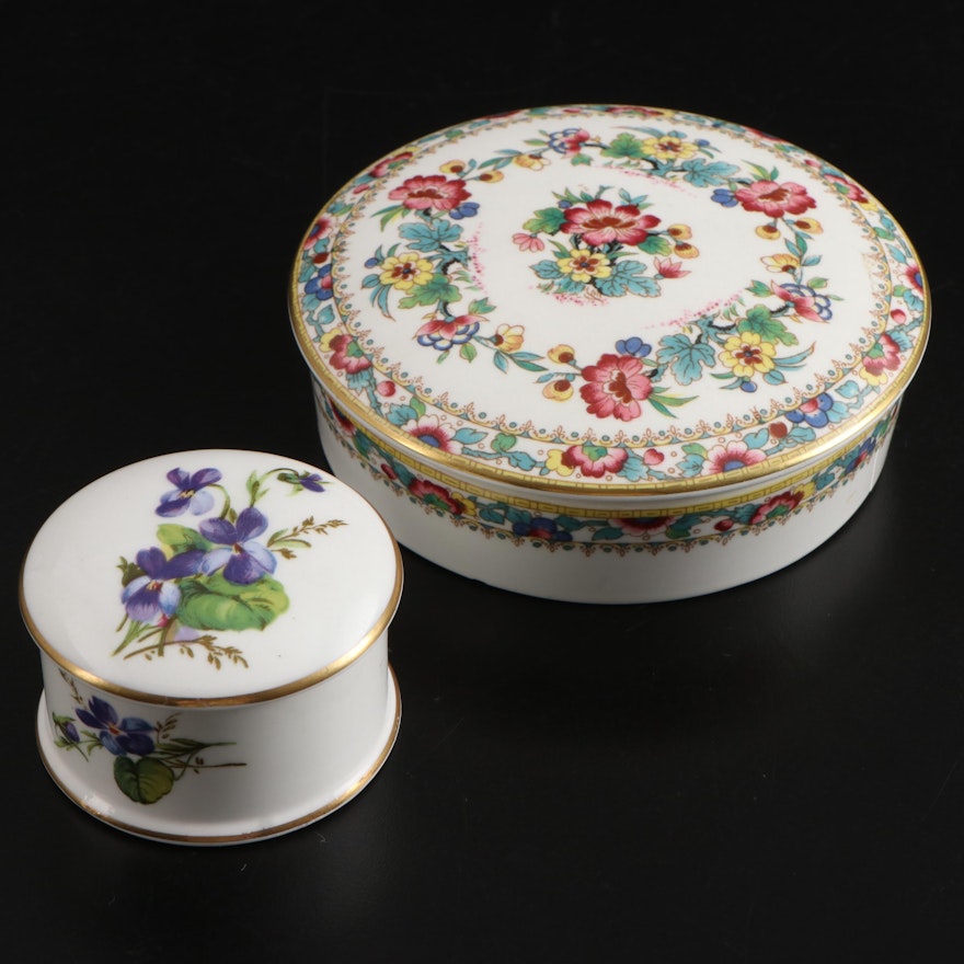 Coalport "Ming Rose" and Crown Bone China Patch Boxes, Mid to Late 20th Century