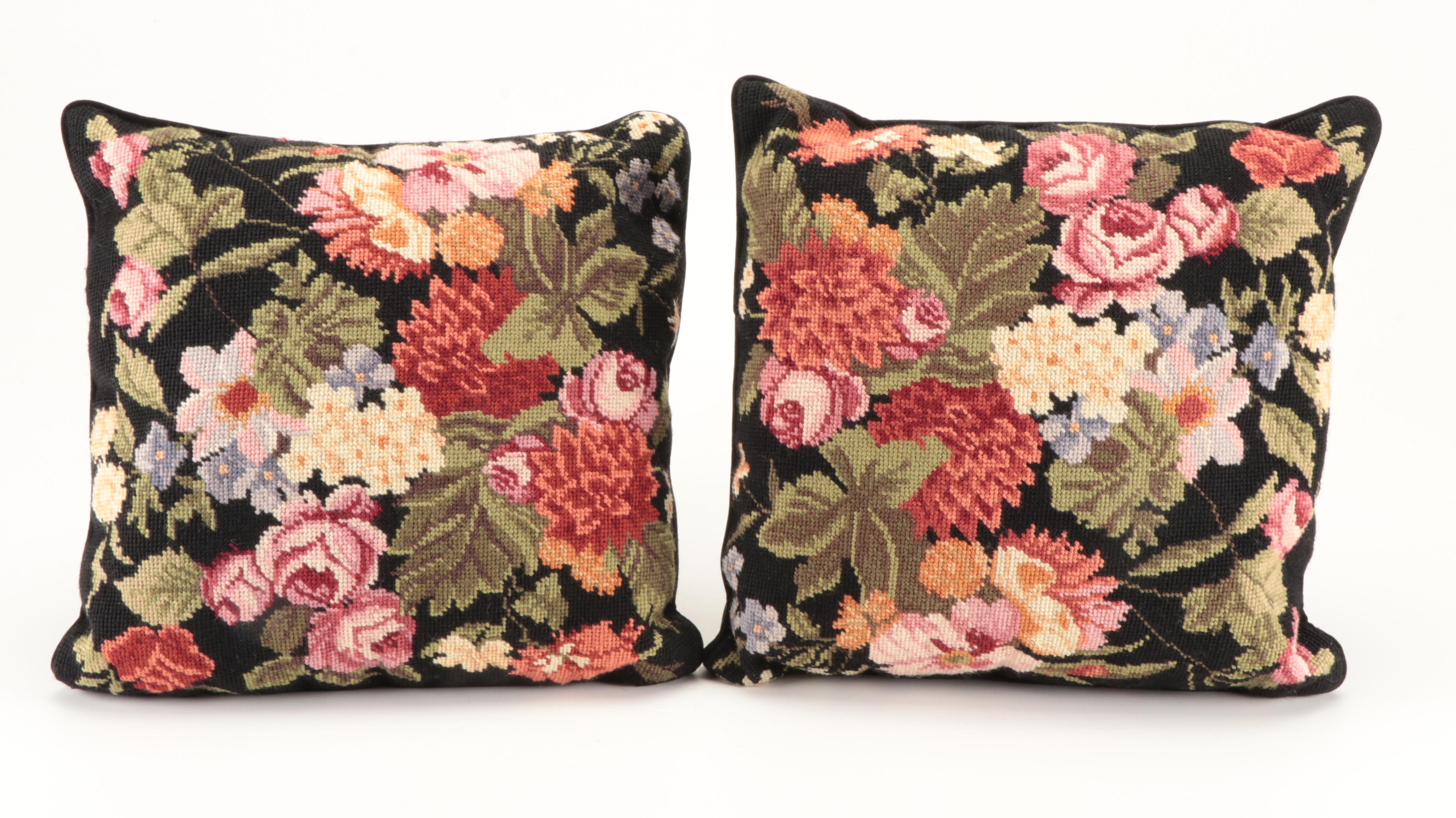Loié and Other Needlepoint Throw Pillows, Late 20th Century