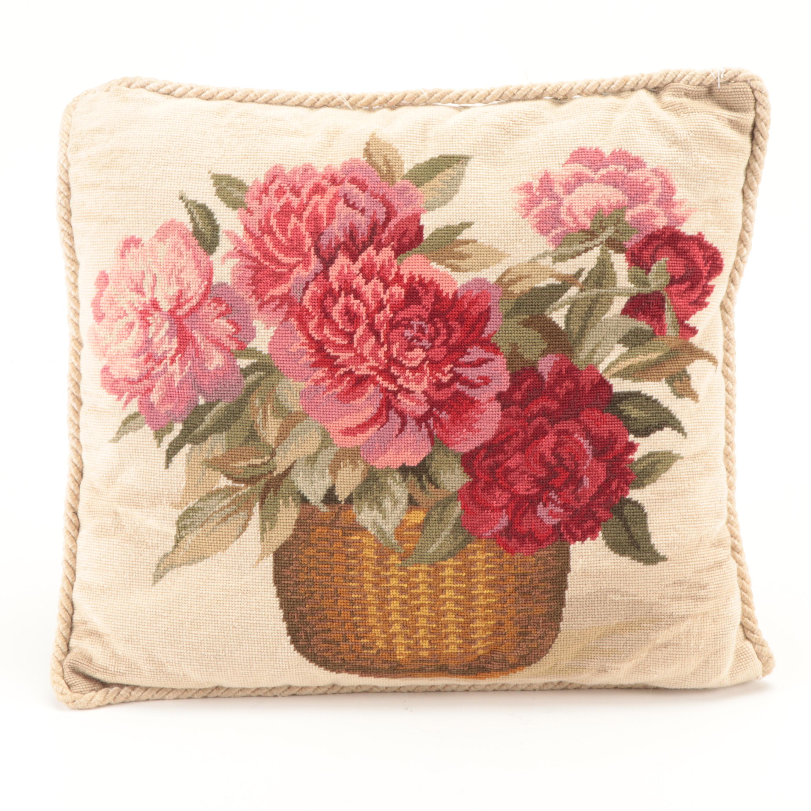 Loié and Other Needlepoint Throw Pillows, Late 20th Century