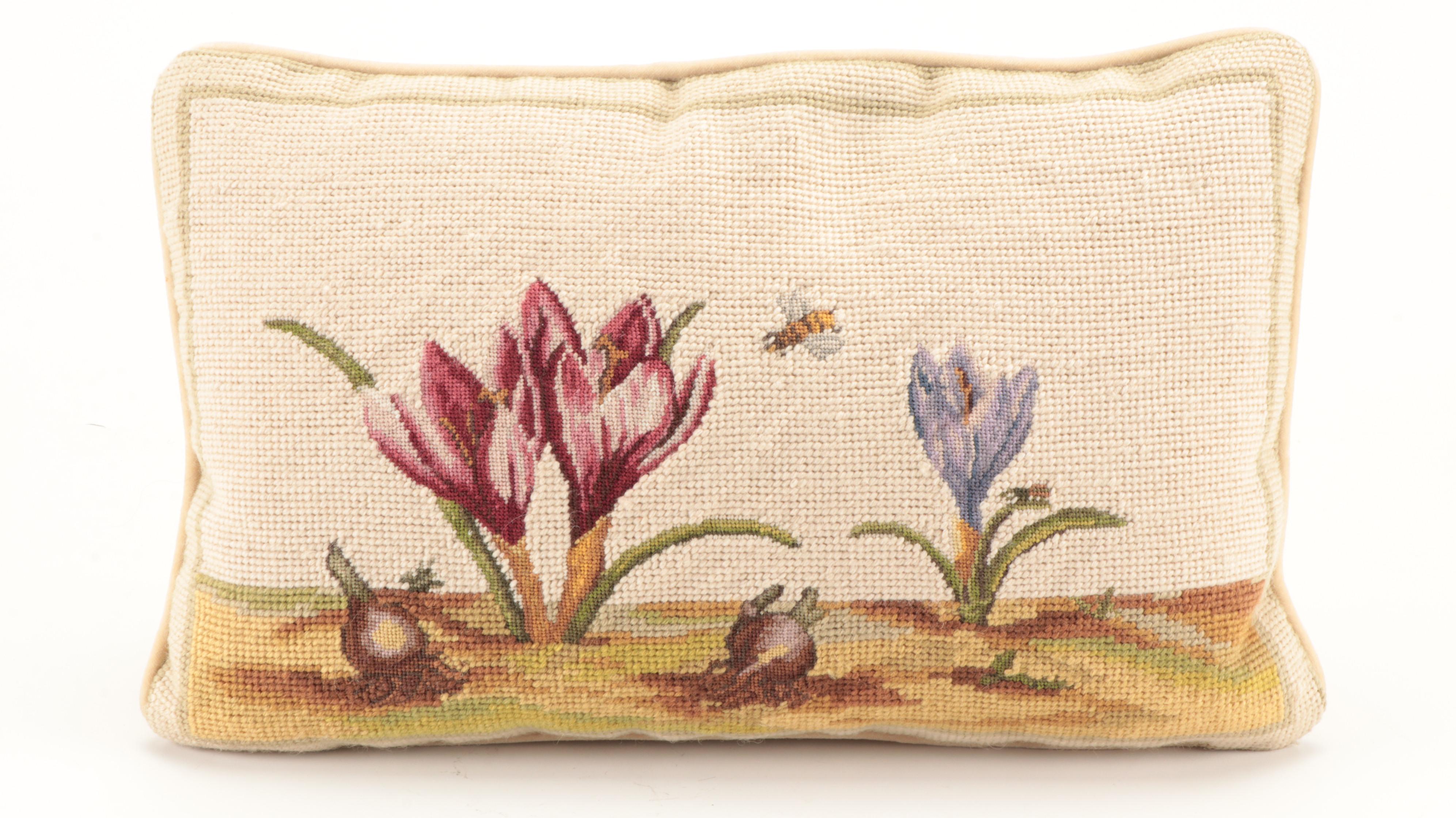 Loié and Other Needlepoint Throw Pillows, Late 20th Century