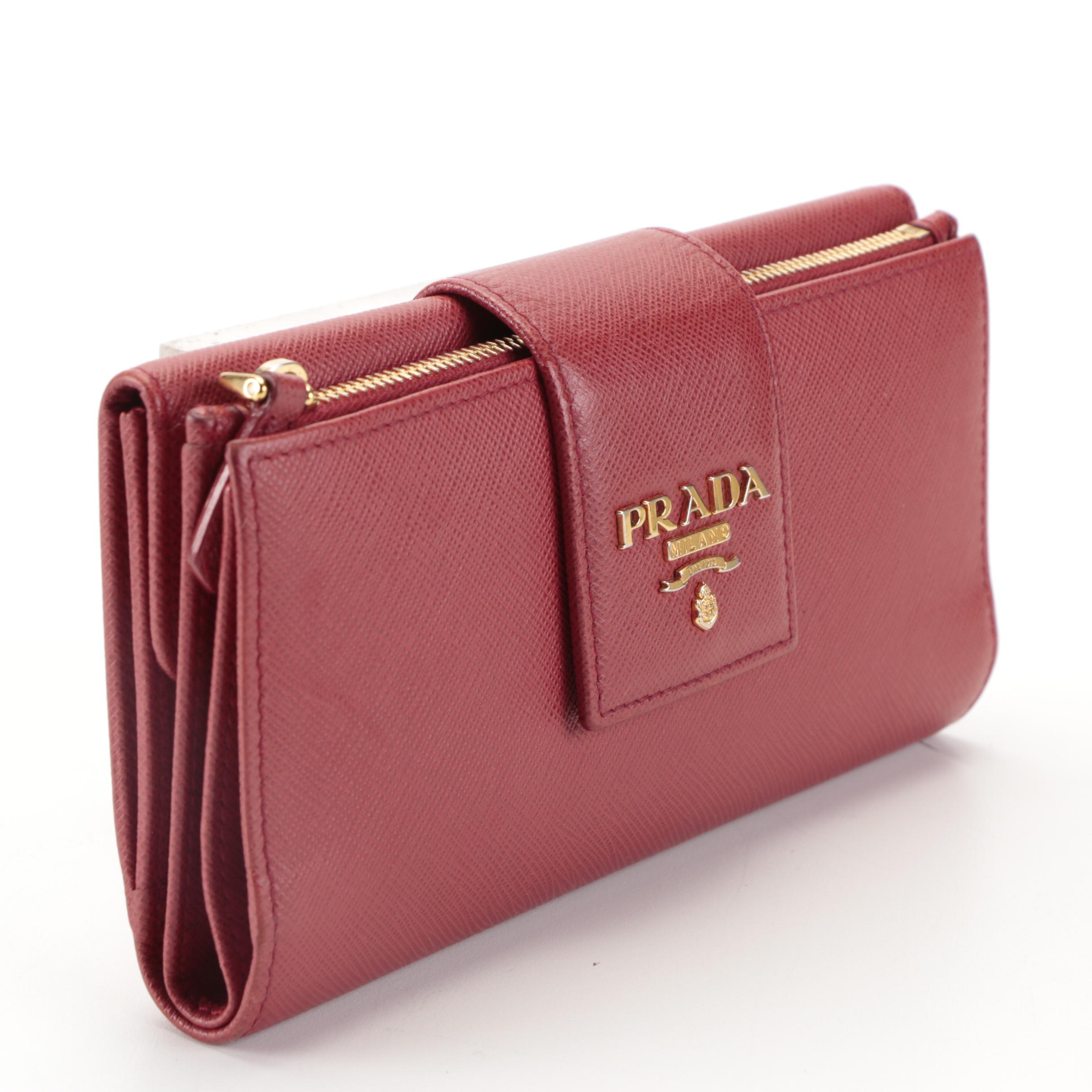 Prada Continental Wallet in Red Saffiano Leather