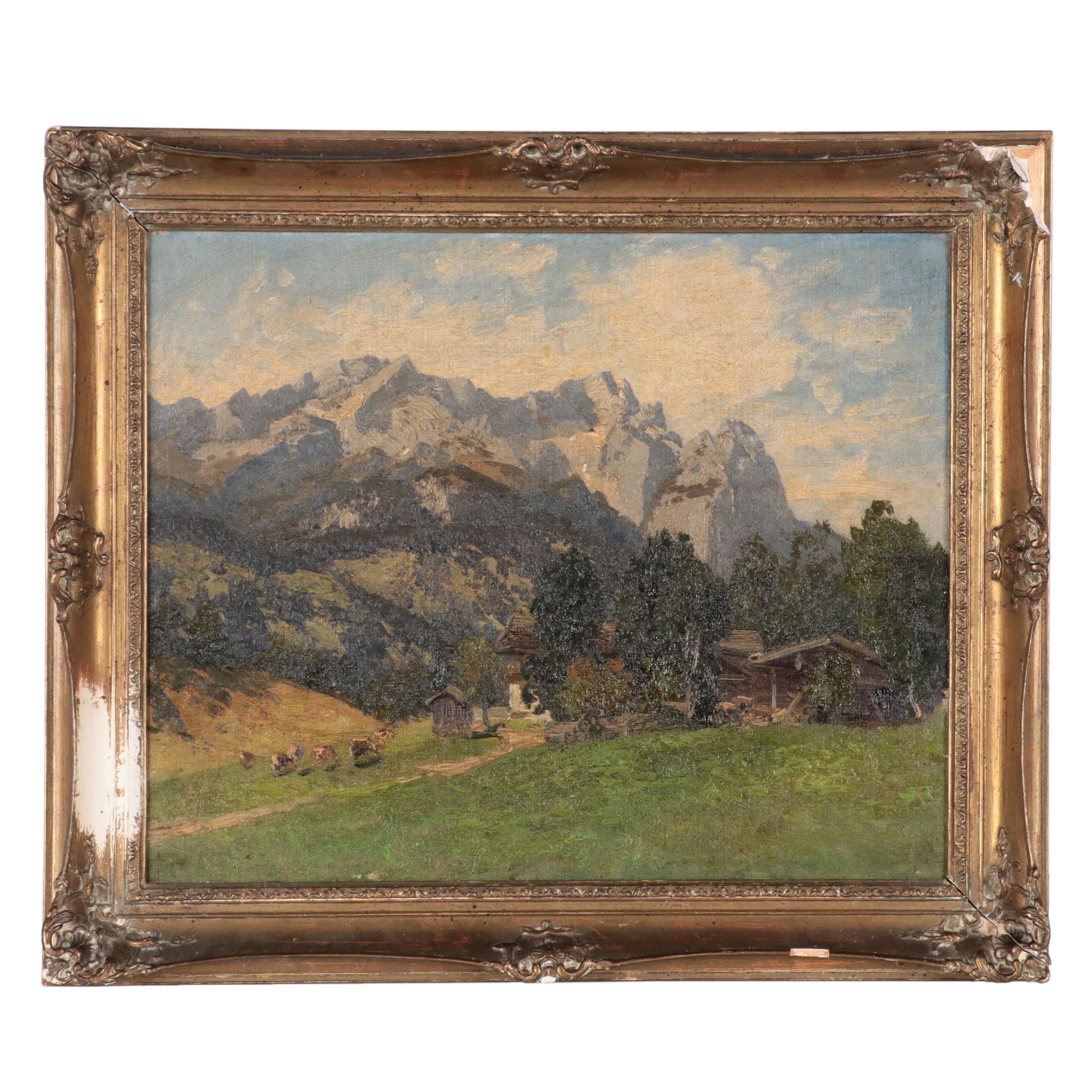 German School Mountain Landscape Oil Painting