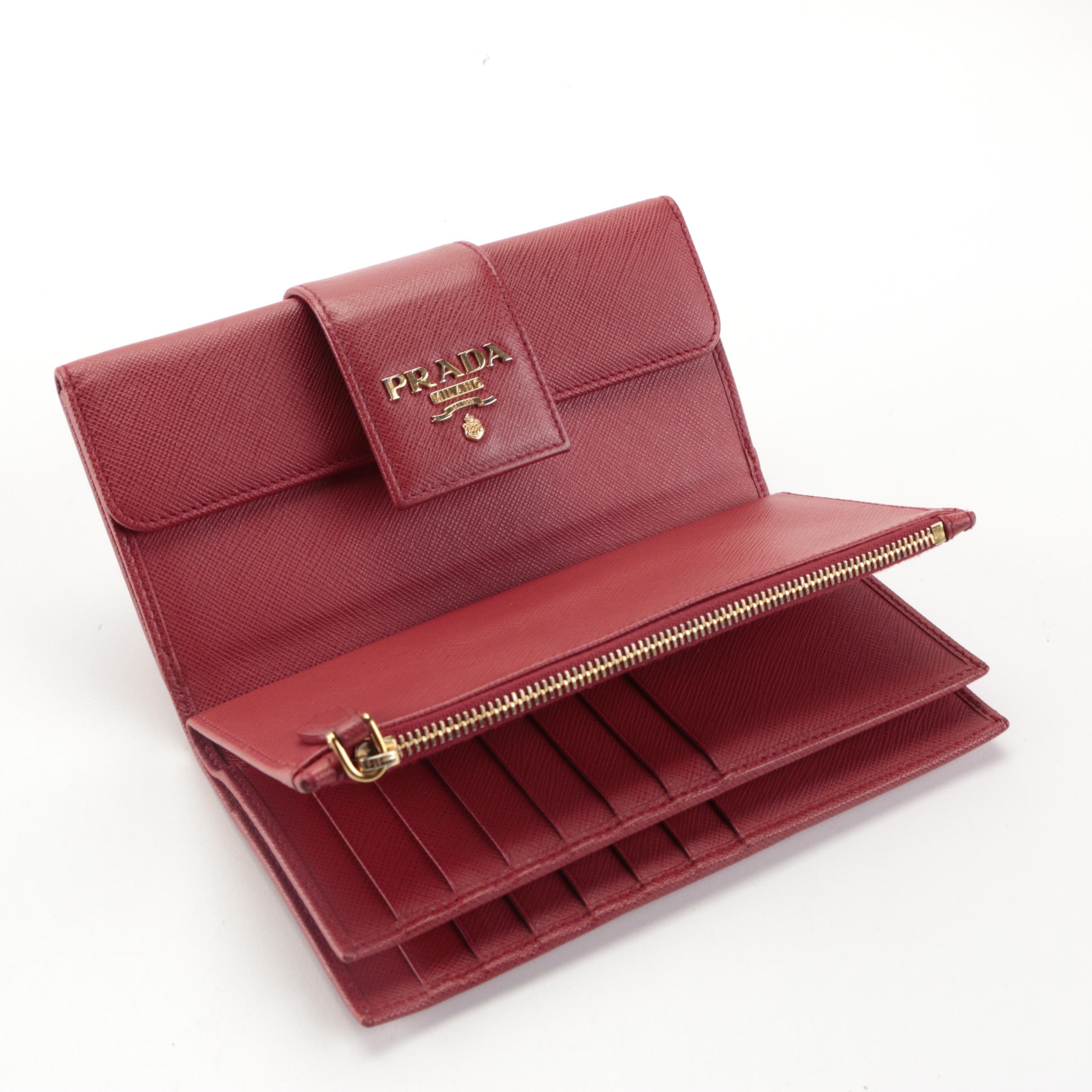 Prada Continental Wallet in Red Saffiano Leather