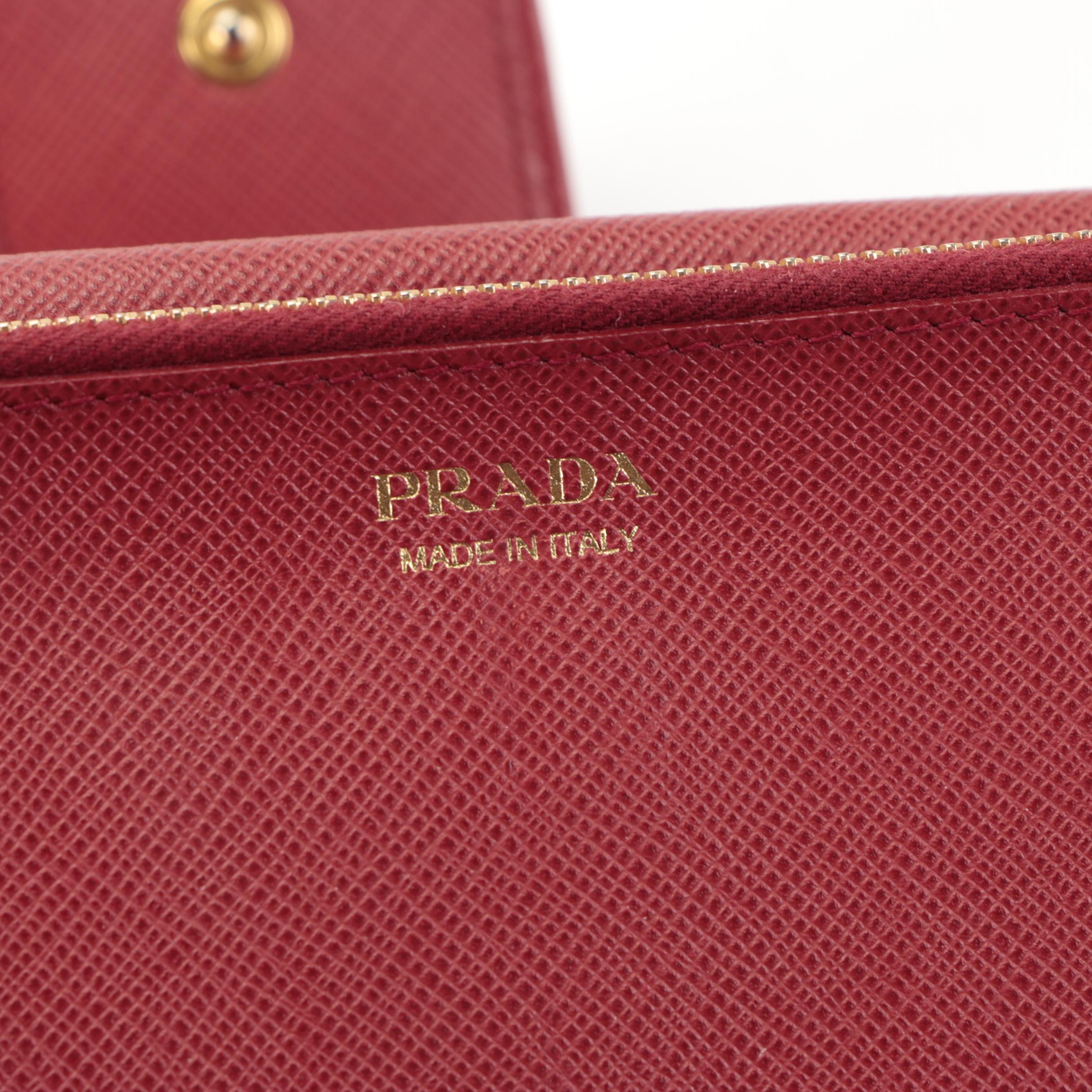 Prada Continental Wallet in Red Saffiano Leather