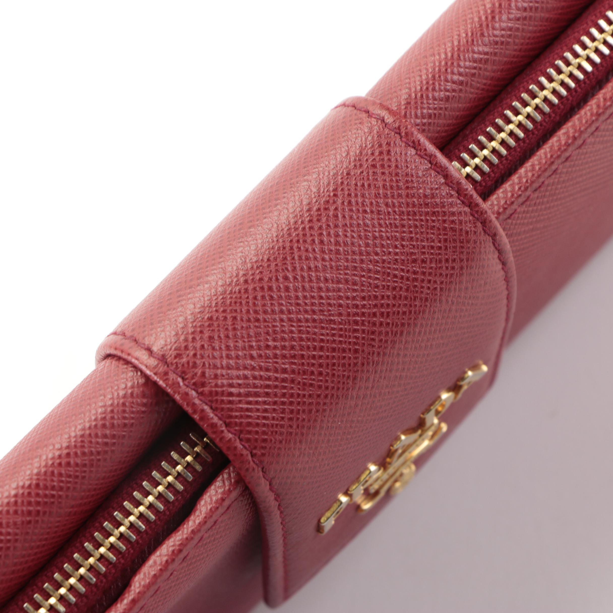 Prada Continental Wallet in Red Saffiano Leather