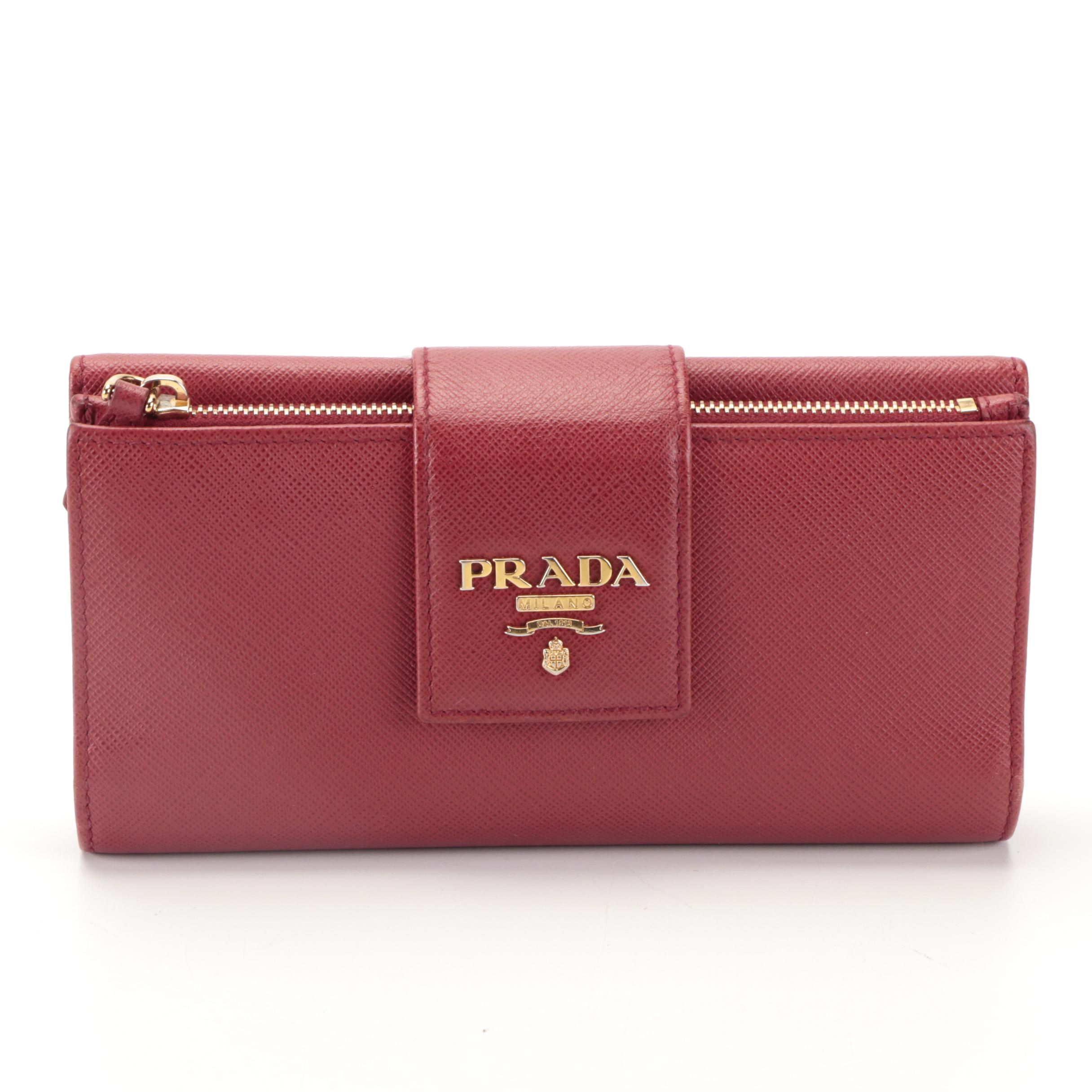 Prada Continental Wallet in Red Saffiano Leather