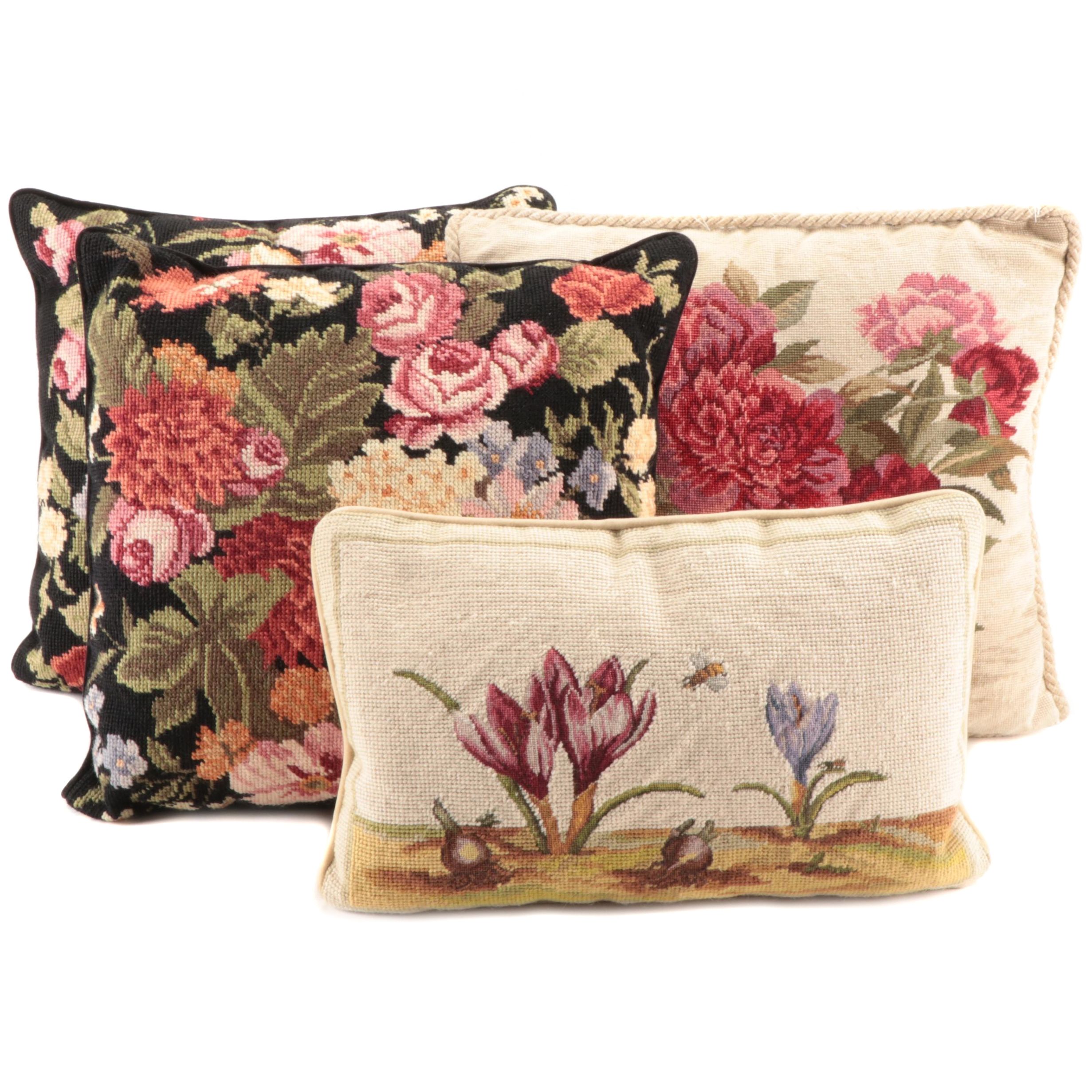 Loié and Other Needlepoint Throw Pillows, Late 20th Century