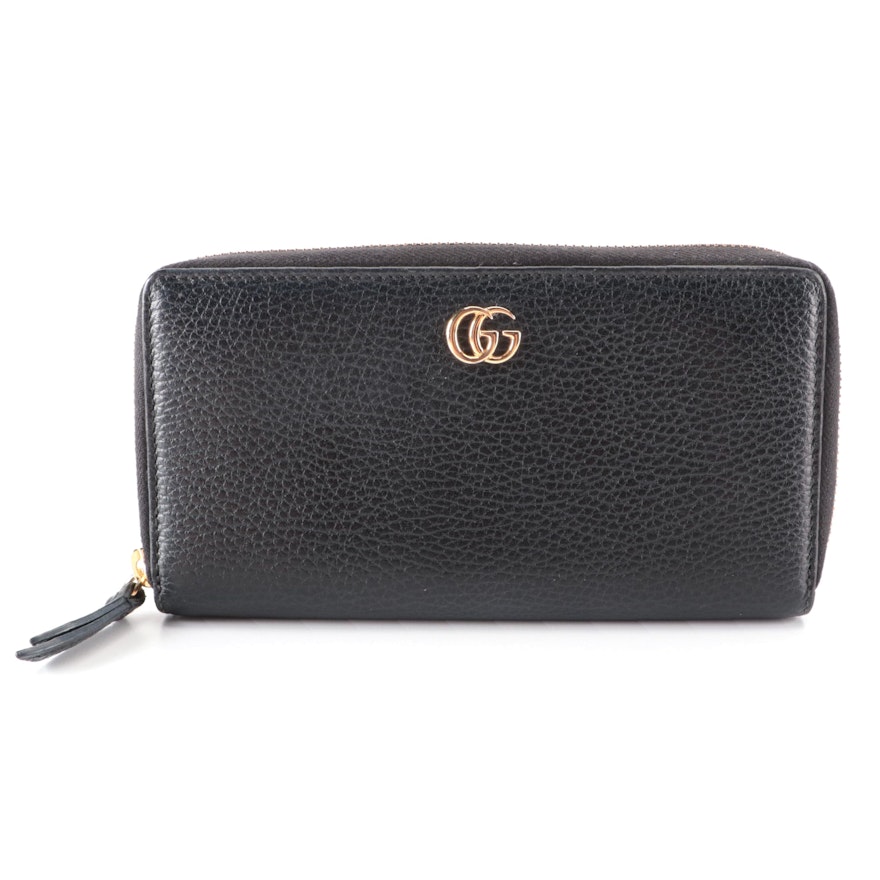 Gucci GG  Zip-Around Wallet in Black Pebbled Leather