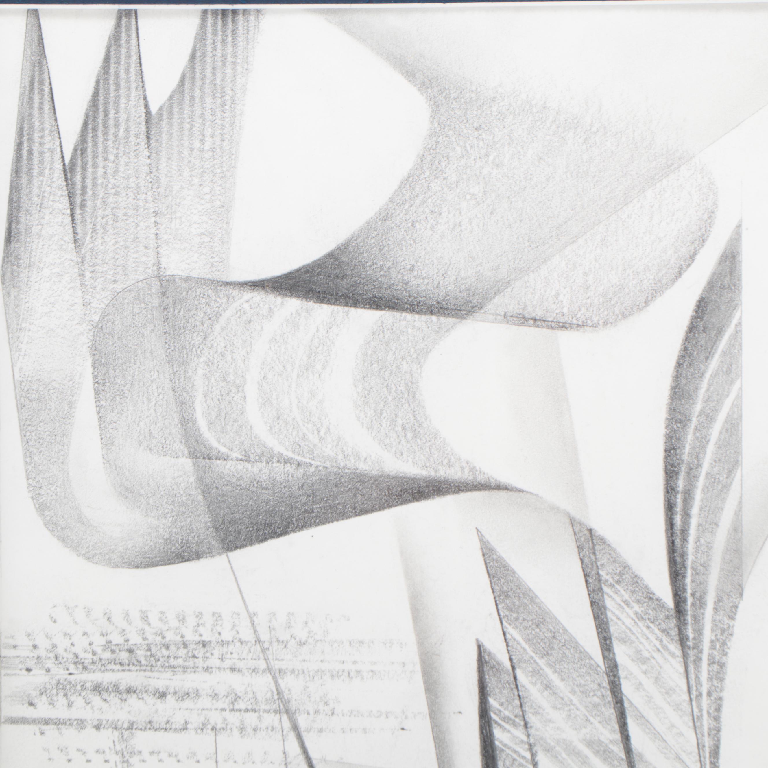 Medard Klein Abstract Non-Objective Graphite Drawing, Late 20th Century